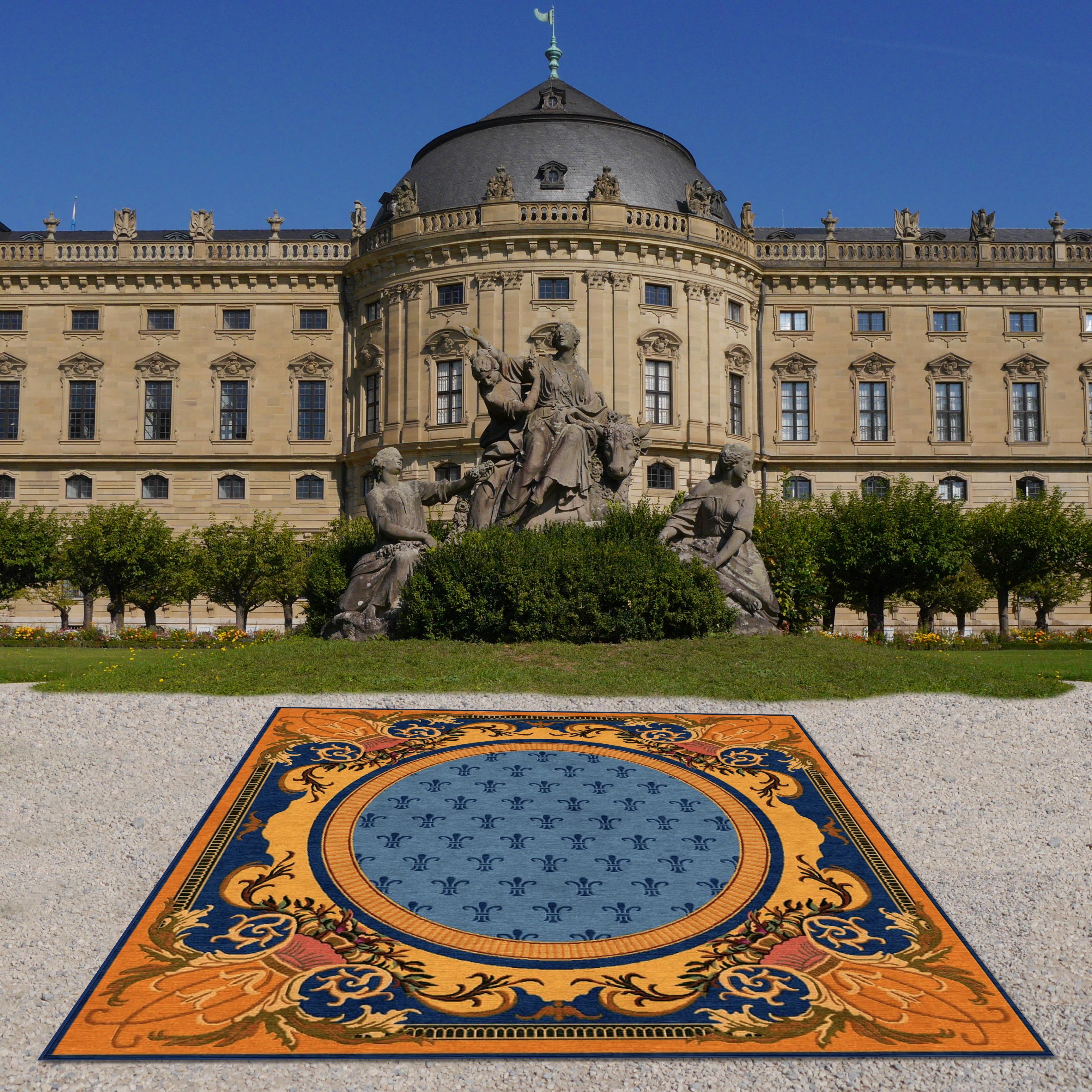 This Neoclassical rug is showing a typical 1920´s Spanish style.
We produce these rugs on order in requested size and color. The color combinations can be defined by RAL or Pantone color charts.
Spanish Art Nouveau design rug 8.4 x 8 ft wool blue