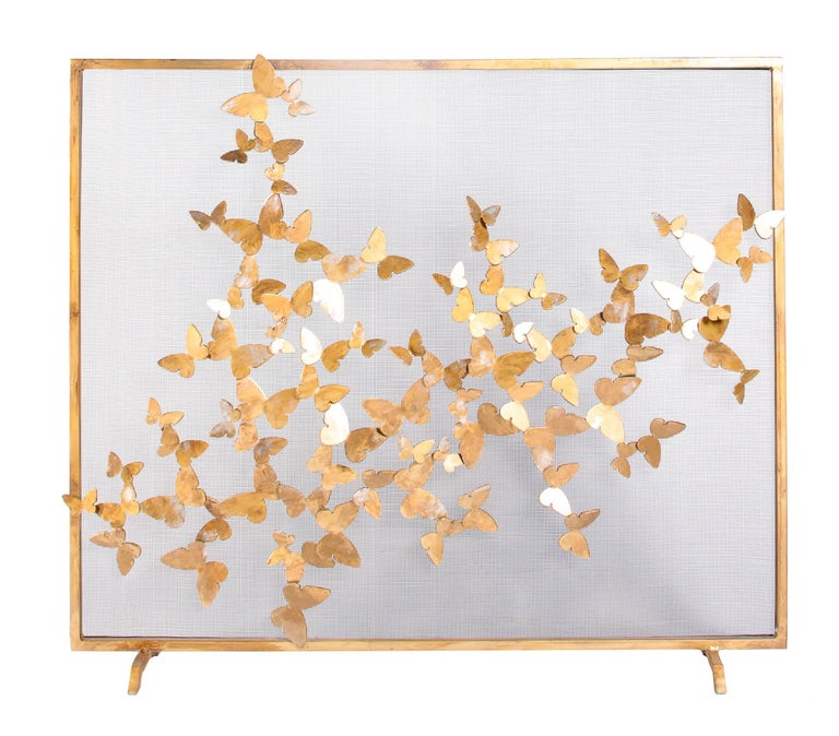 Bespoke HandWrought Iron Butterfly Fireplace Screen Spark Guard For