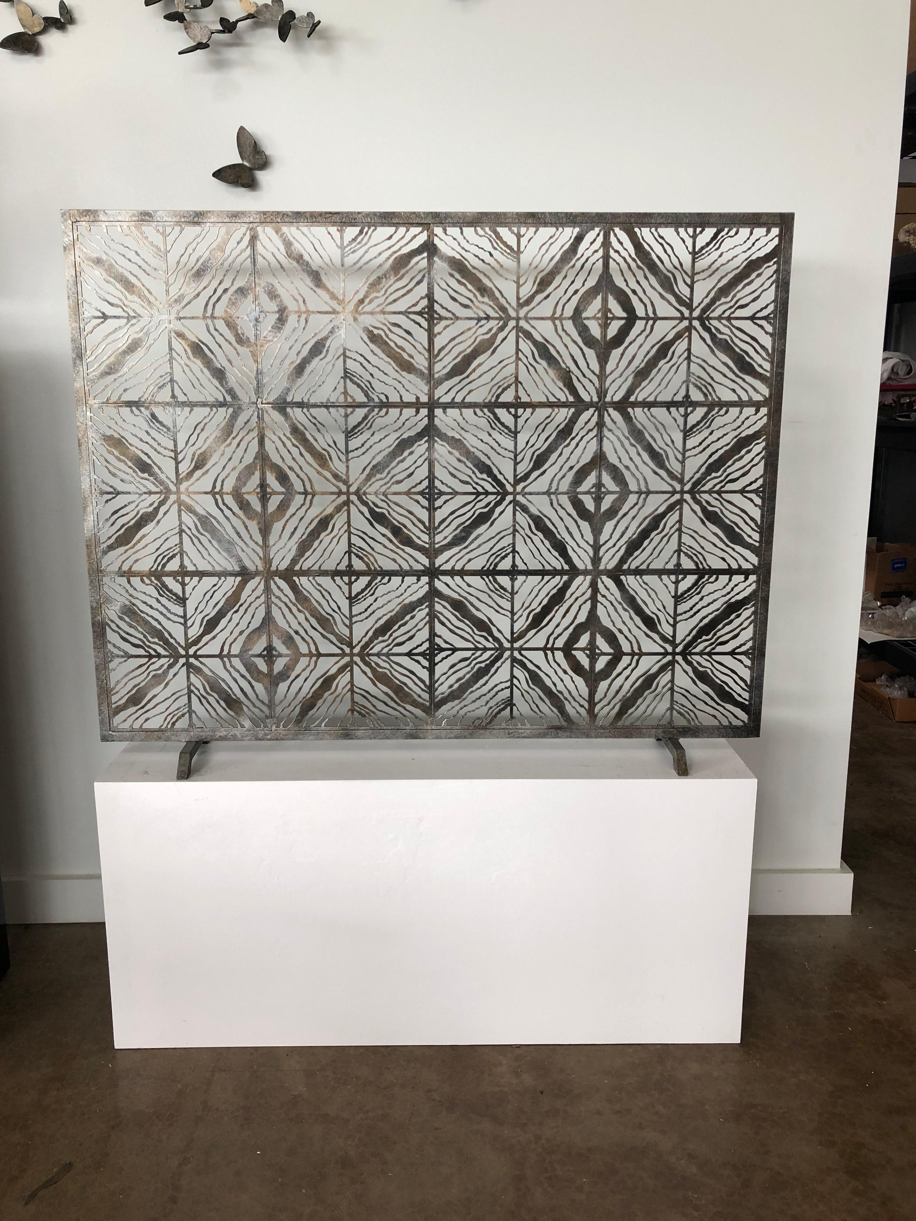 Bespoke Hand-Wrought Iron Tapestry Fireplace Screen Custom Order In New Condition For Sale In Southhampton, NY