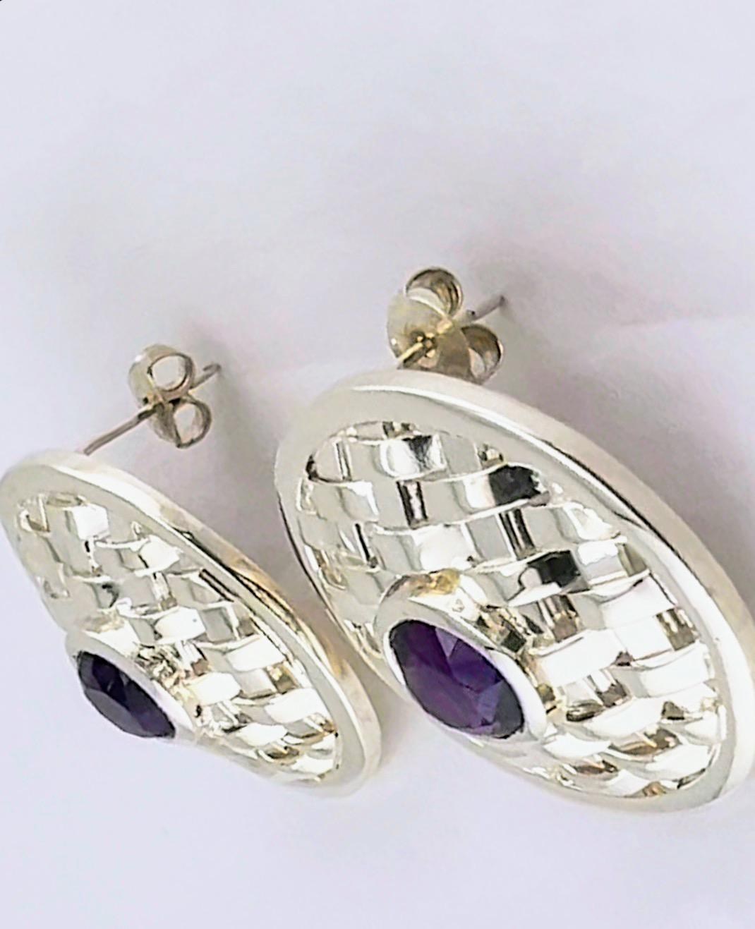 Artisan Handmade Basket Rhodium Sterling Silver Stud Earrings - Traditional Basotho Art For Sale