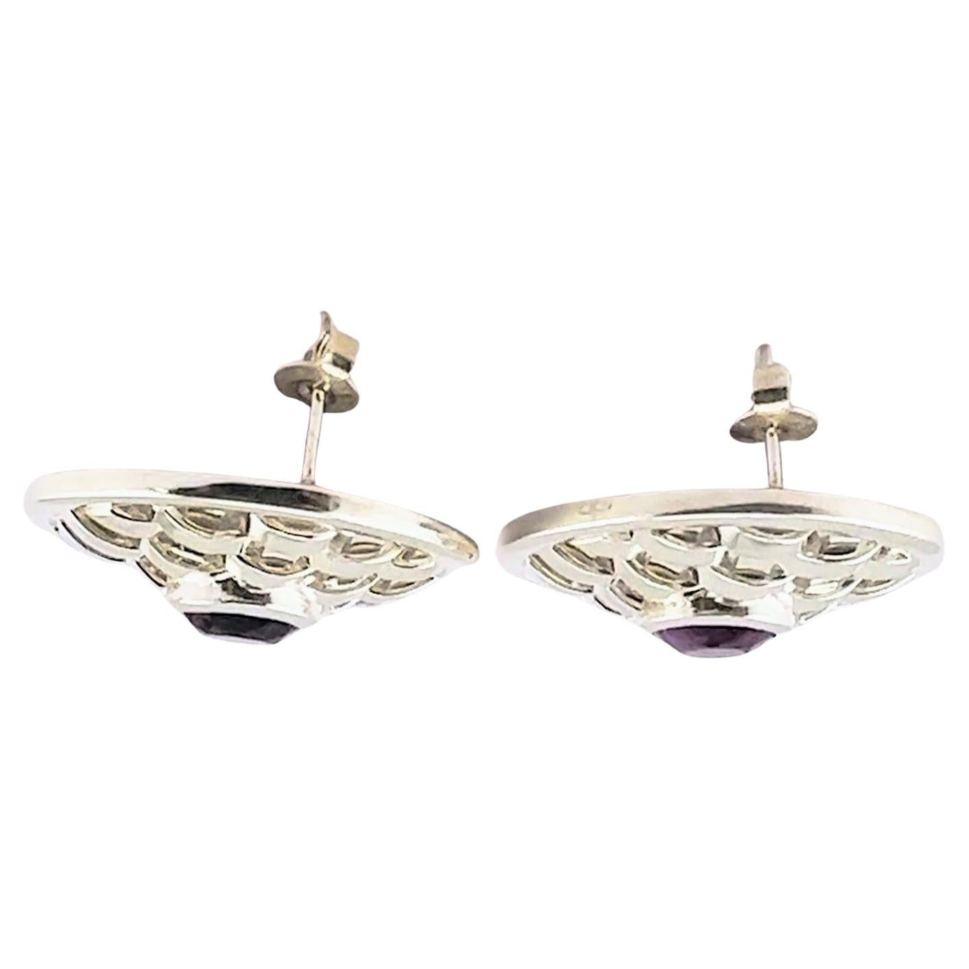 Women's Handmade Basket Rhodium Sterling Silver Stud Earrings - Traditional Basotho Art For Sale