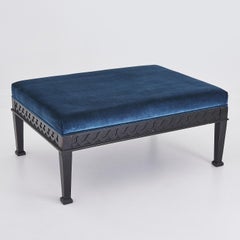 Bespoke Handmade Ebonised Bench / Ottoman With Blue Velvet Upholstery