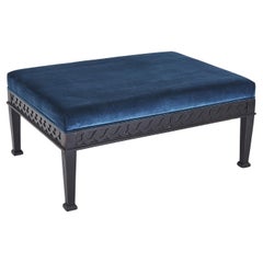 Bespoke Handmade Ebonised Bench / Ottoman With Blue Velvet Upholstery