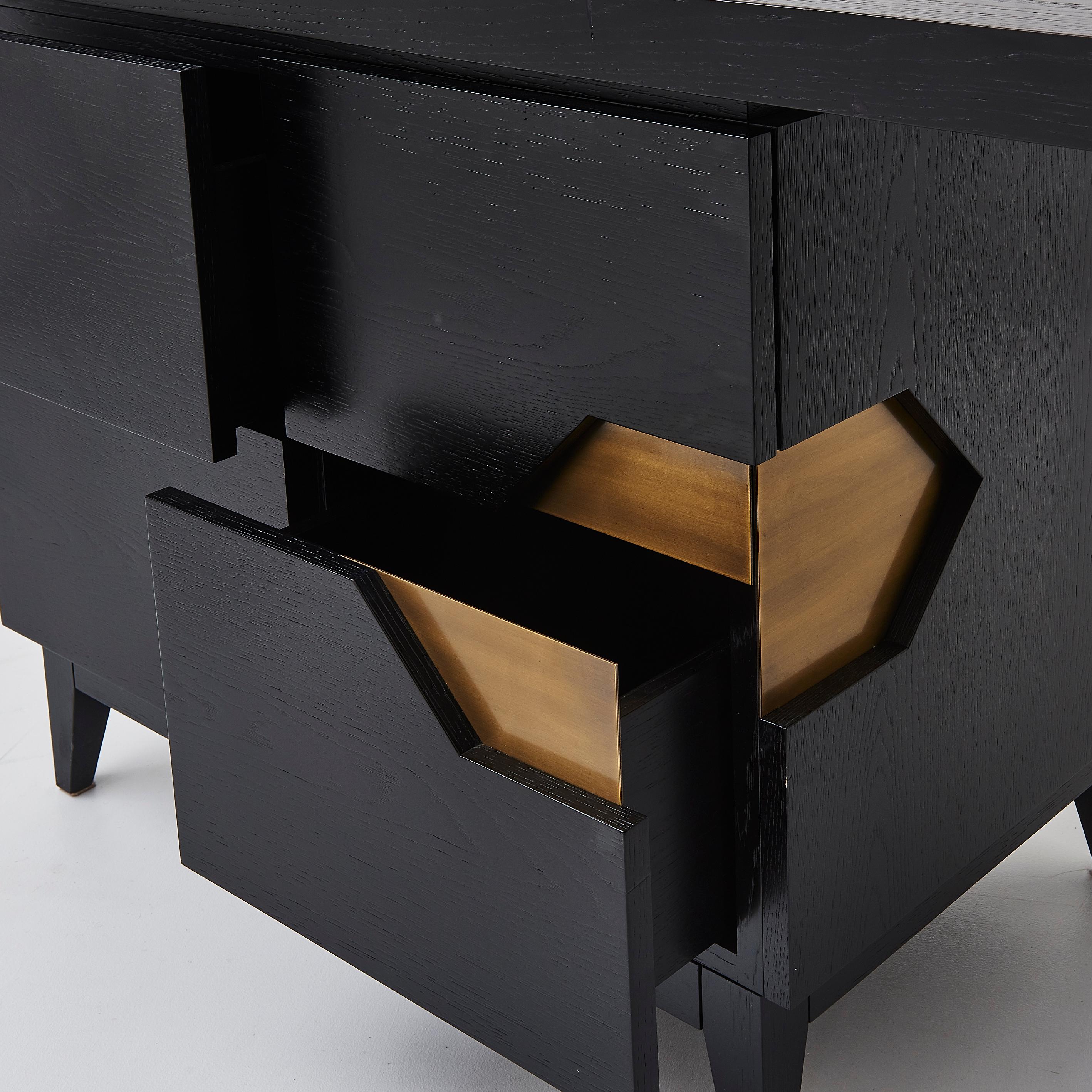 Bespoke Handmade In The UK Black Ash Solid Wood Desk With Brass Detailing For Sale 4