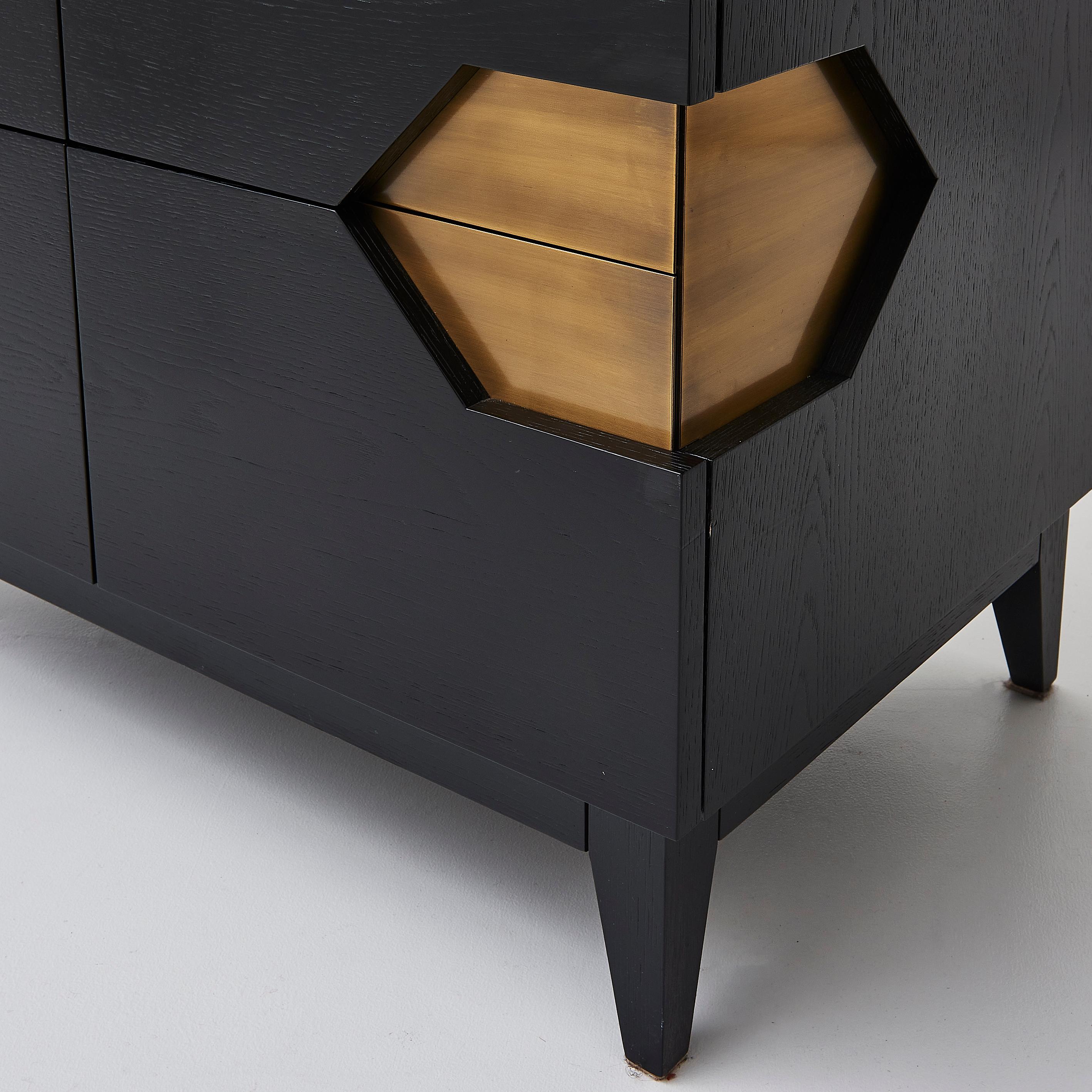 Bespoke Handmade In The UK Black Ash Solid Wood Desk With Brass Detailing For Sale 5