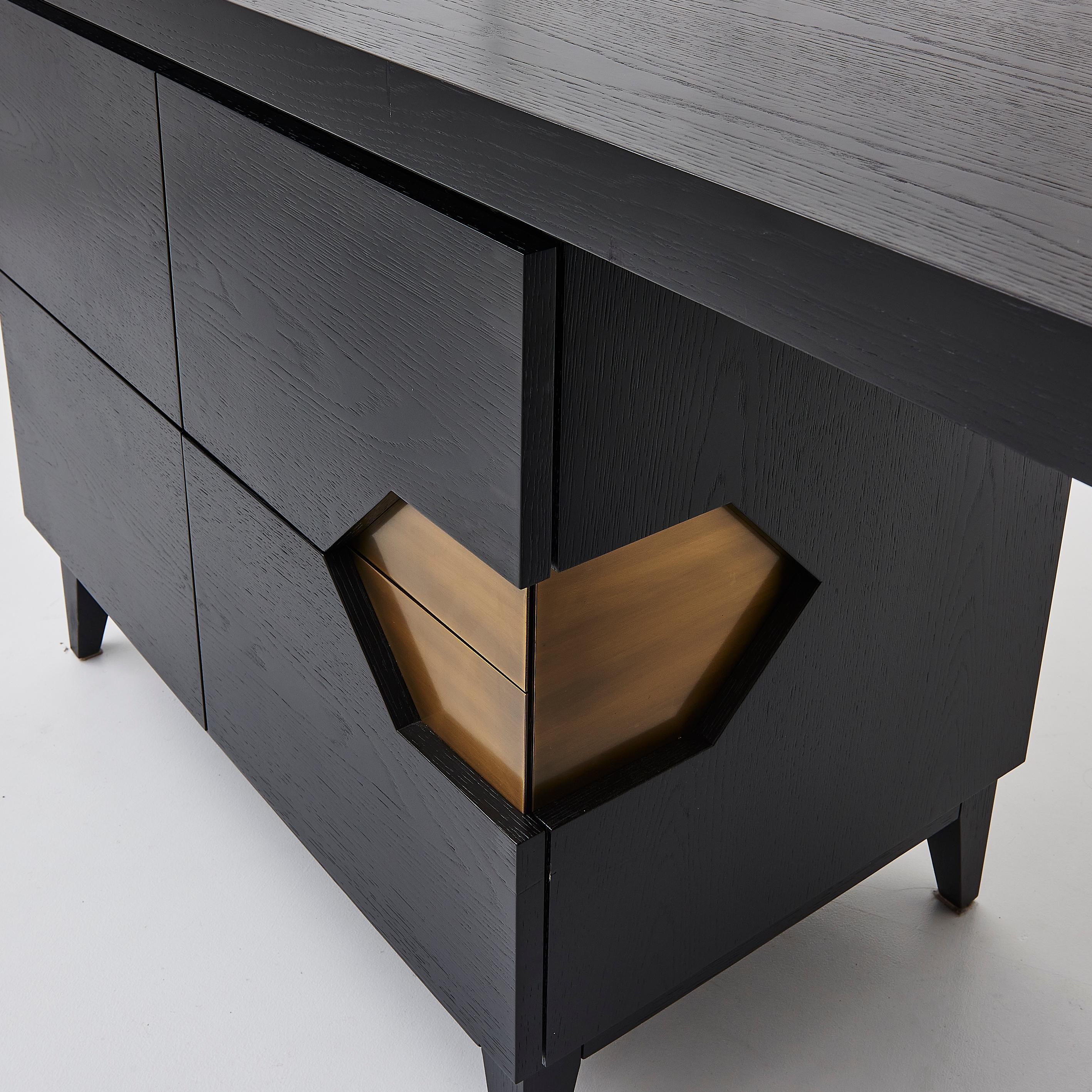 Bespoke Handmade In The UK Black Ash Solid Wood Desk With Brass Detailing For Sale 6