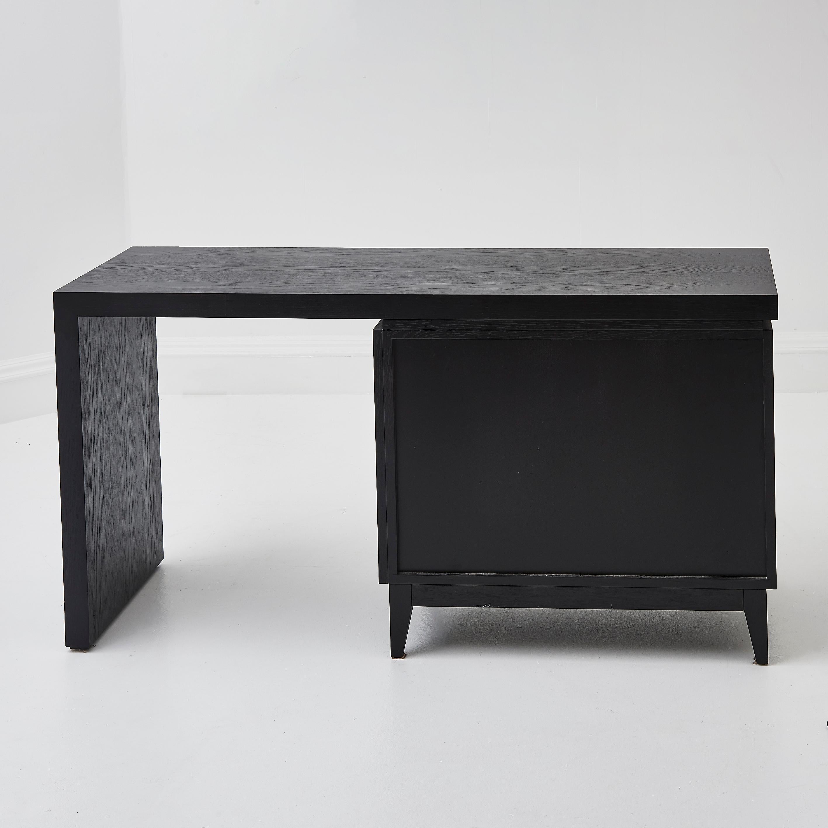 Bespoke Handmade In The UK Black Ash Solid Wood Desk With Brass Detailing For Sale 7
