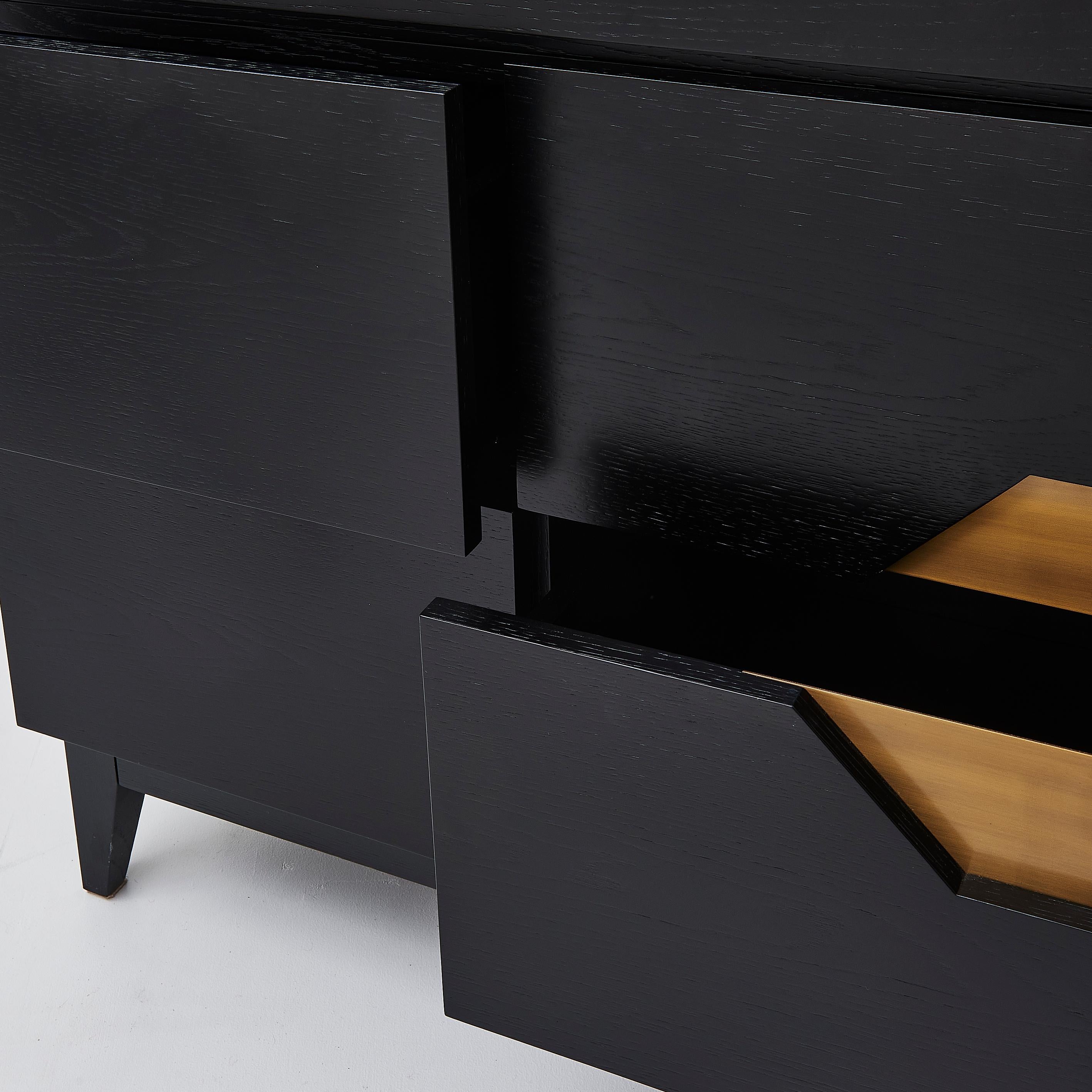Bespoke Handmade In The UK Black Ash Solid Wood Desk With Brass Detailing For Sale 3