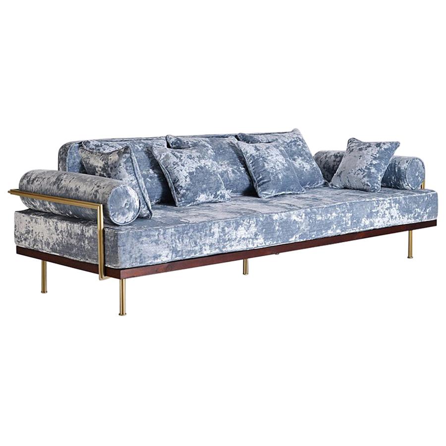 Bespoke Handmade Sofa, Reclaimed Hardwood, Brass Profiles