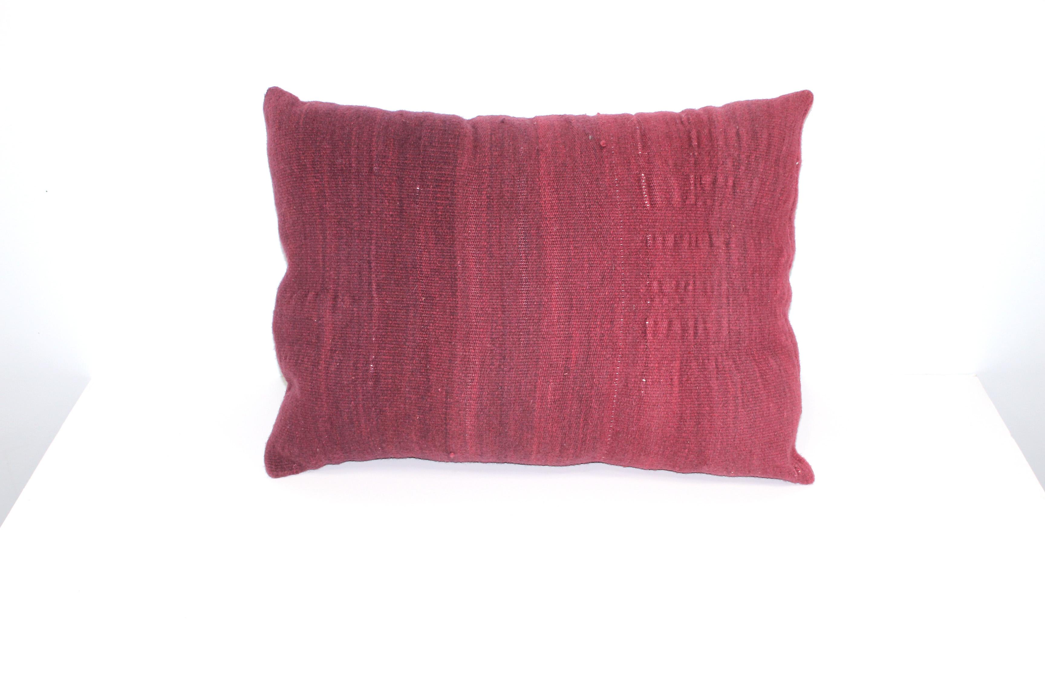 Hand-Woven Bespoke Handwoven Wool Throw Pillow, Natural Dye, Maroon and Cream