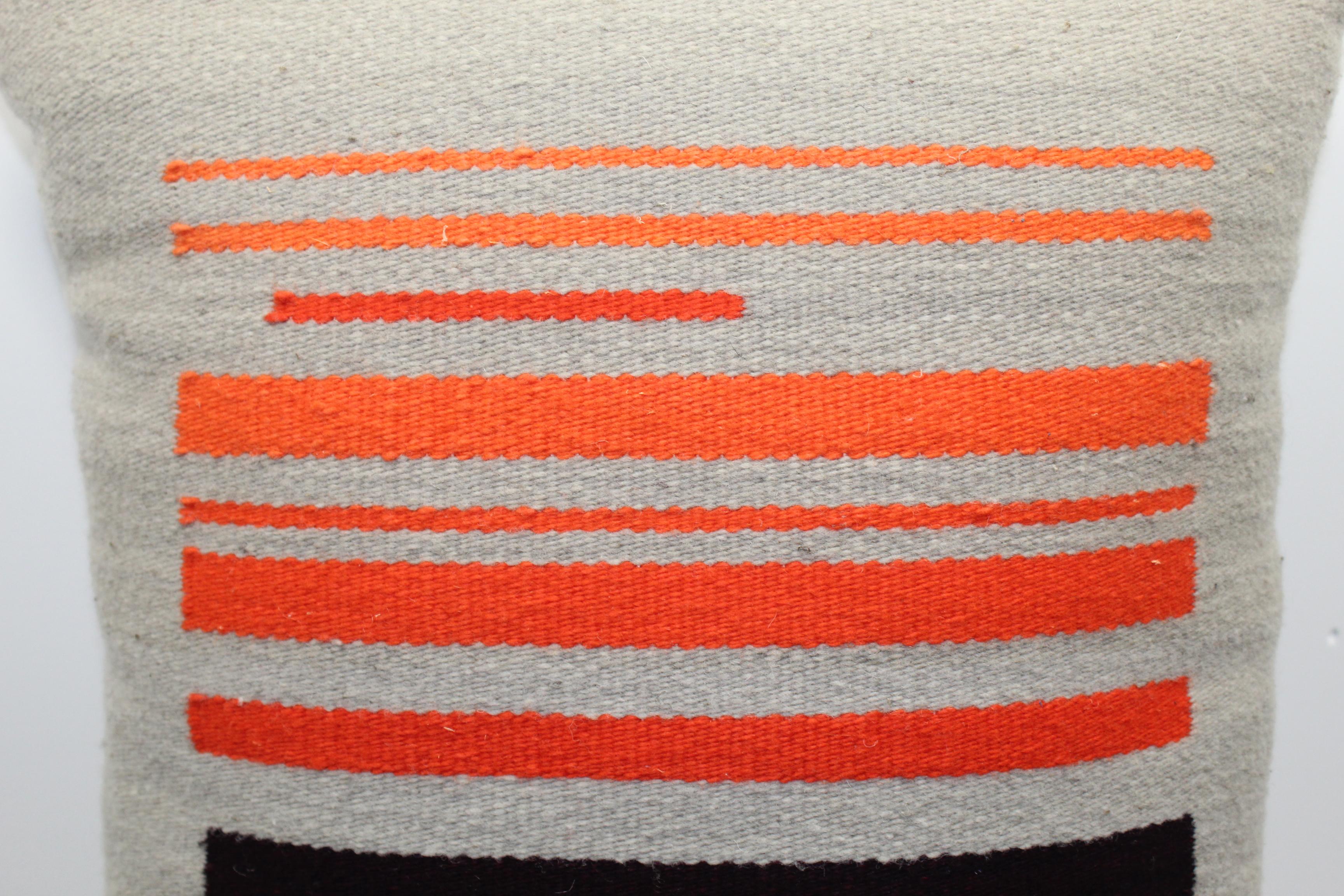 Bespoke Handwoven Wool Throw Pillow, Natural Dye, Red, Orange and Grey 3