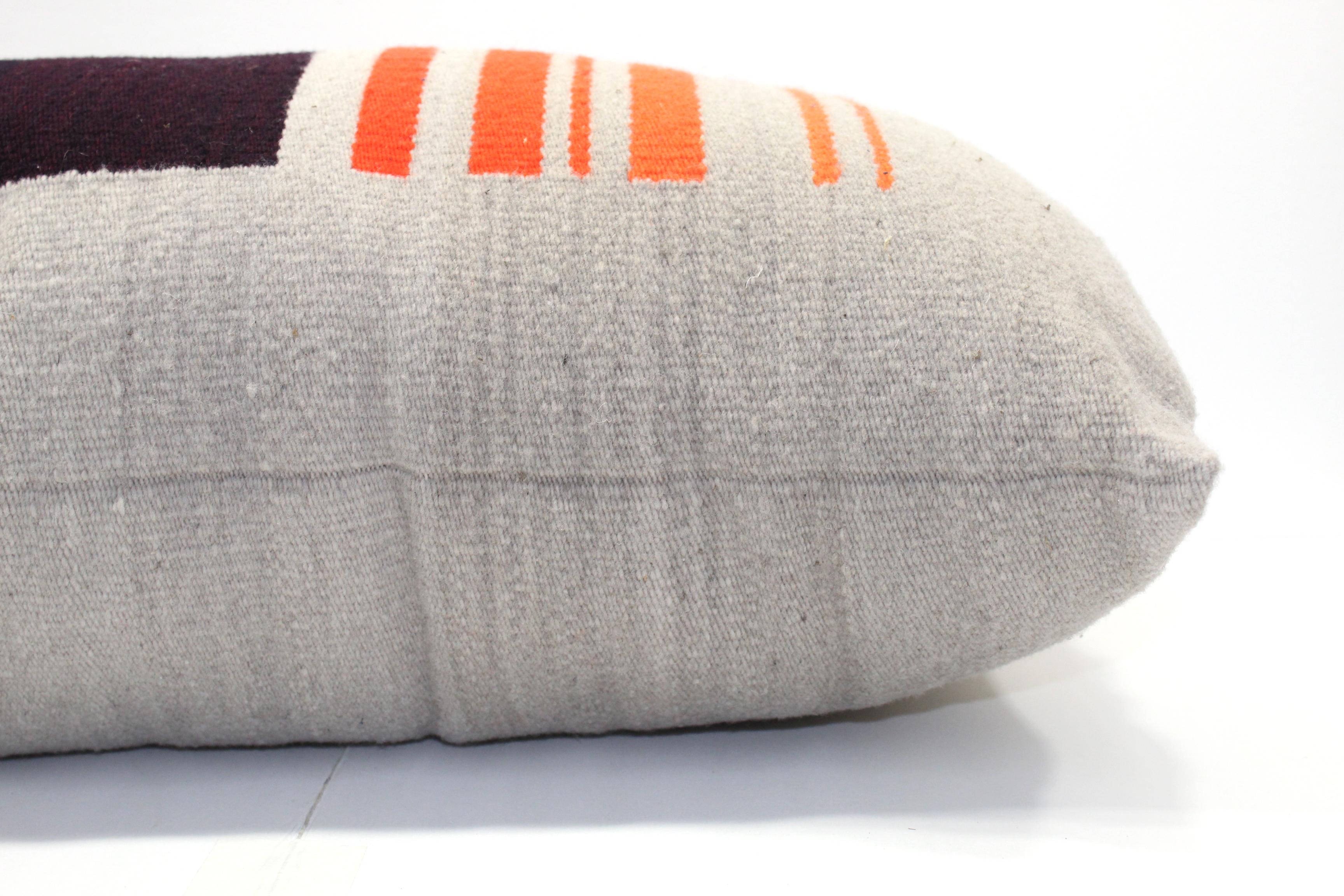 Bespoke Handwoven Wool Throw Pillow, Natural Dye, Red, Orange and Grey In New Condition In Brooklyn, NY
