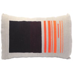 Bespoke Handwoven Wool Throw Pillow, Natural Dye, Red, Orange and Grey