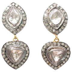 Bespoke Indian Clear Crystal Quartz & Diamond 14kt Gold Earrings
