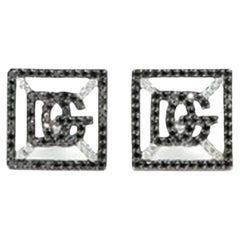 Black Diamond Square SG 14K Gold Monogram Stud Earrings