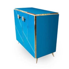 Bespoke Italian Abstract Branch Design 2-Door Turquoise Blue Glass Cabinet