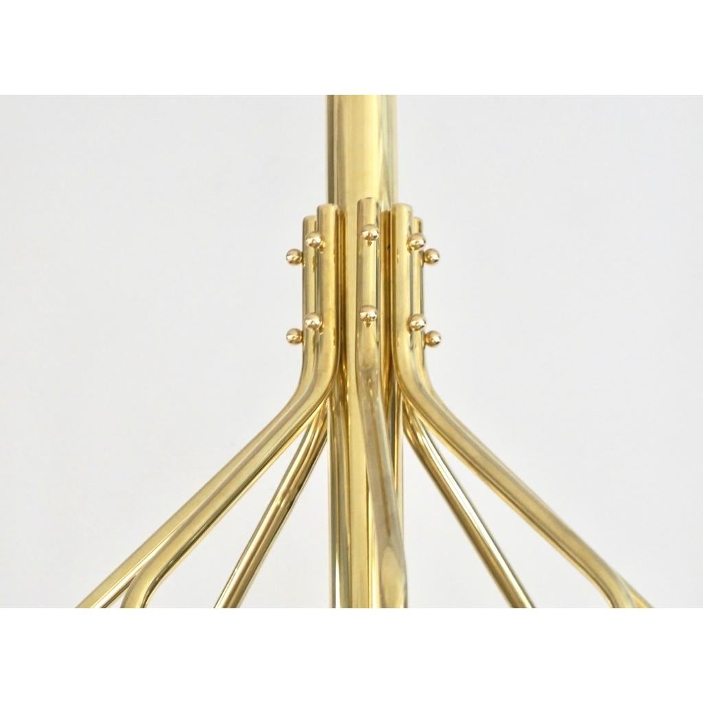 Bespoke Italian Alabaster White Murano Glass Brass Curved Globe Chandelier For Sale 1