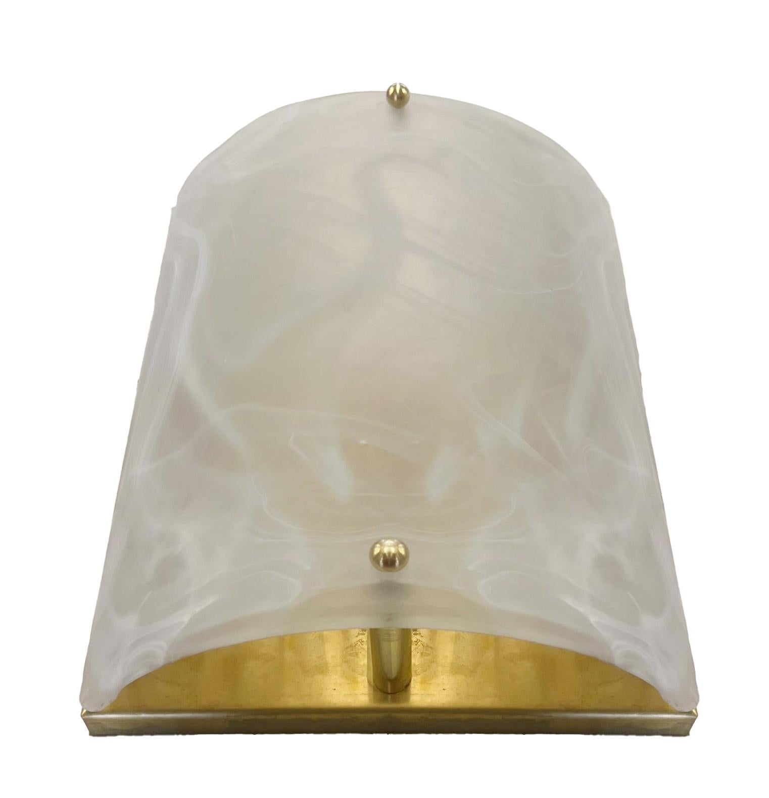Bespoke Italian Alabaster White Murano Glass Brass Round Chandelier / Flushmount For Sale 9