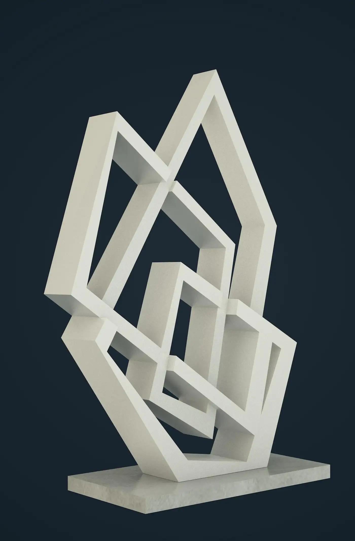 Bespoke Italian Aluminum Handmade Geometric Modern Tall Sculpture on Marble Base For Sale 4