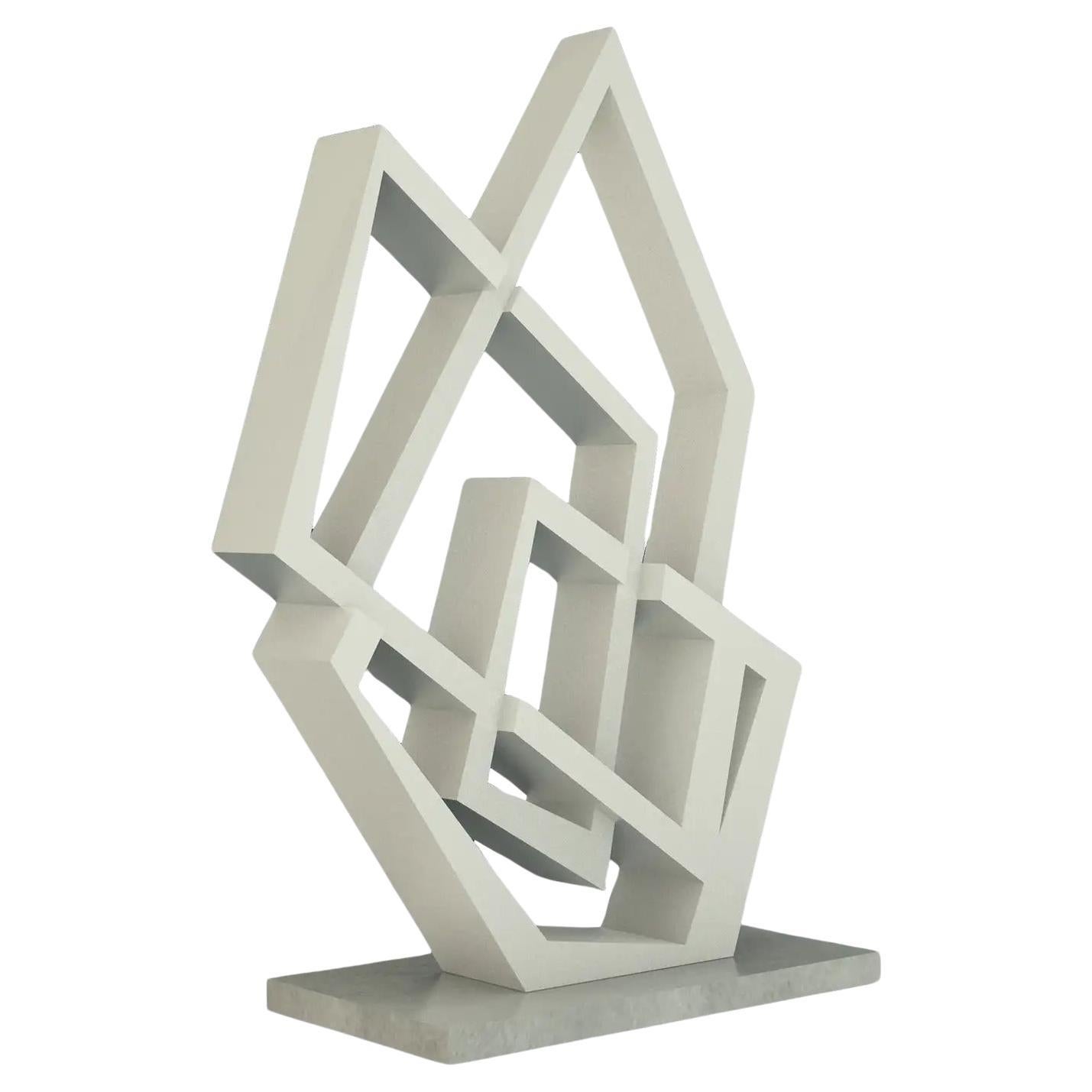 Bespoke Italian Aluminum Handmade Geometric Modern Tall Sculpture on Marble Base