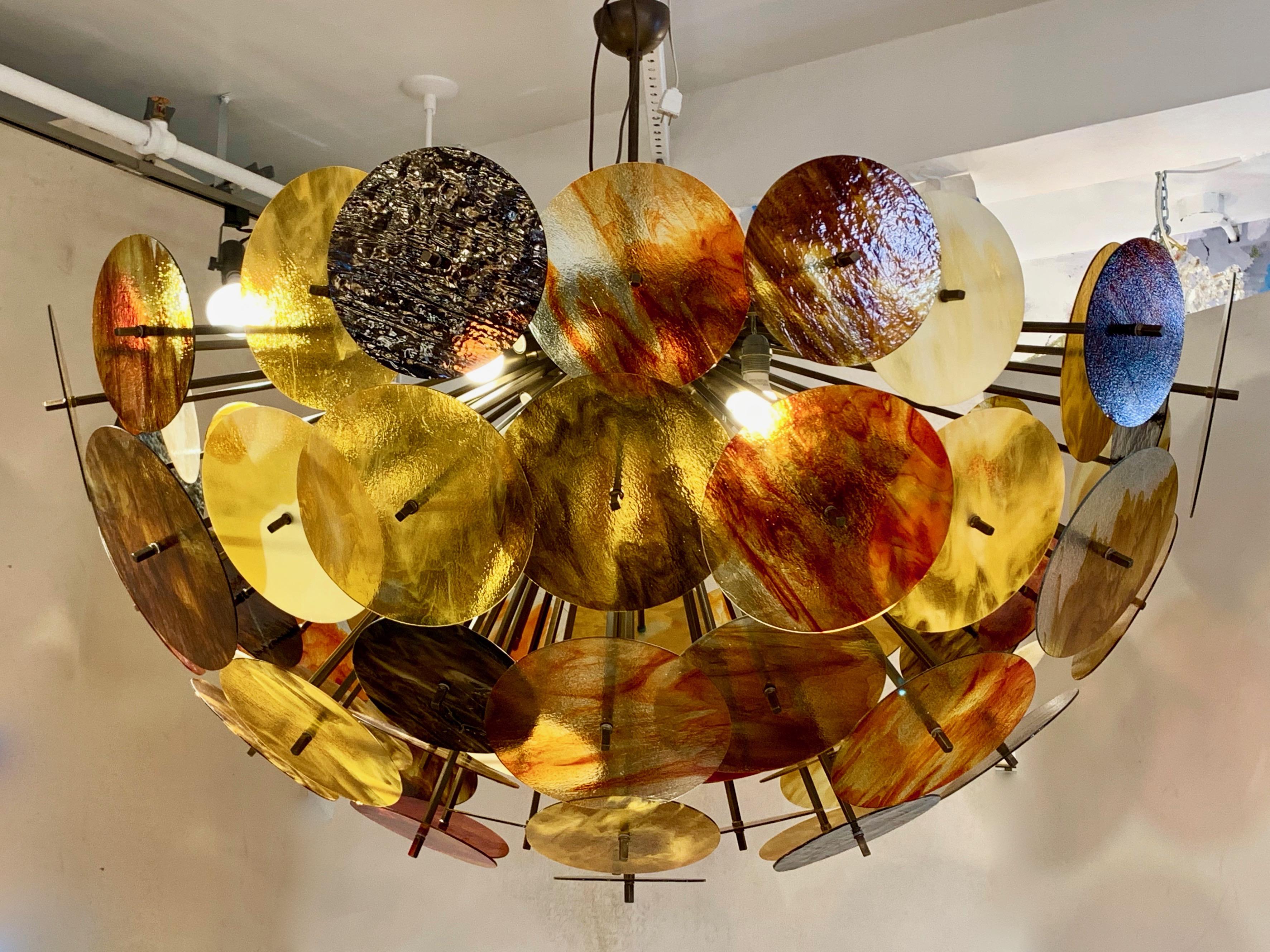 Bespoke Italian Amber Orange Brown Murano Glass Bronze Finish Sputnik Flushmount For Sale 5