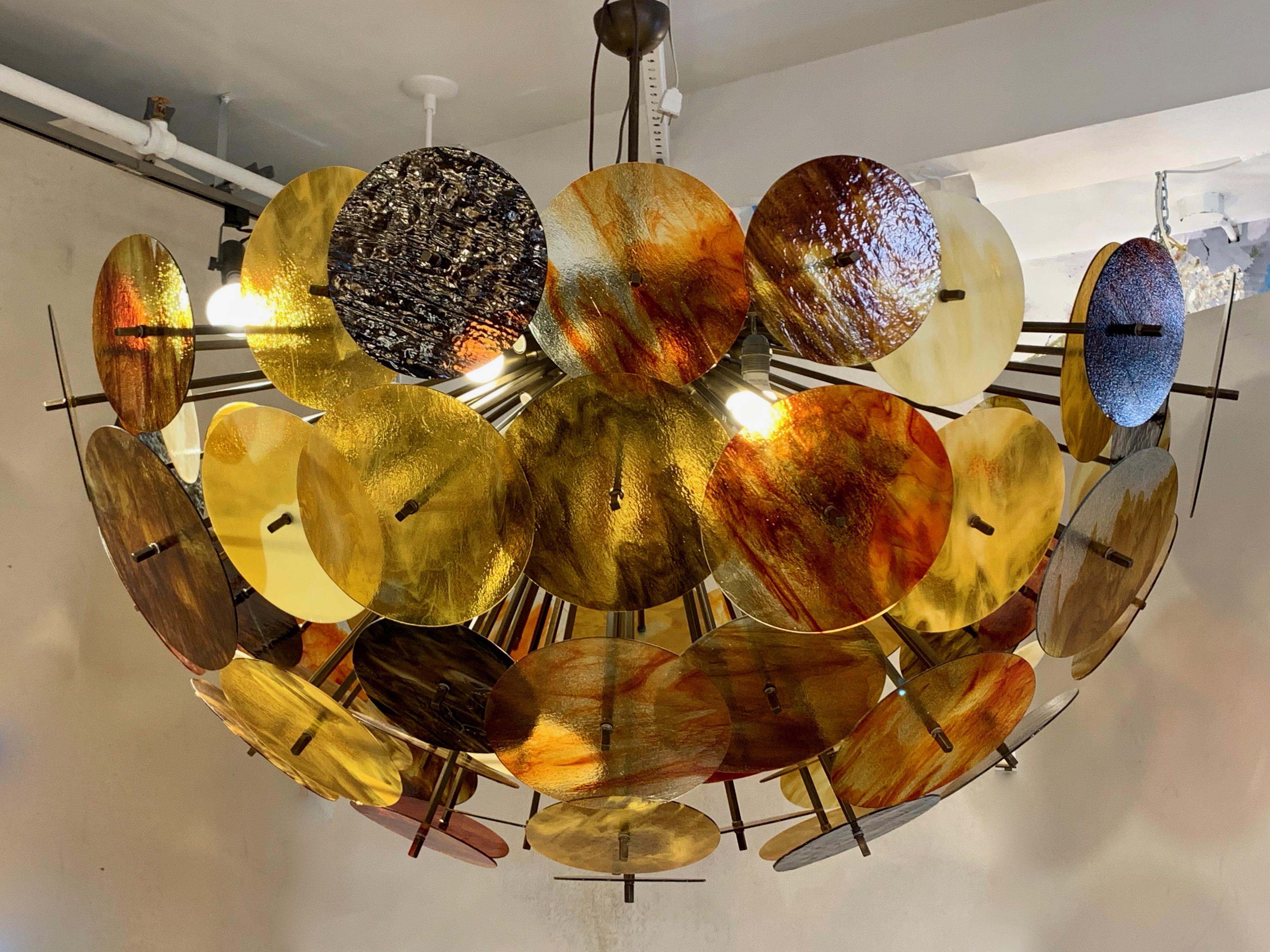 Bespoke Italian Amber Orange Brown Murano Glass Bronze Finish Sputnik Flushmount For Sale 6