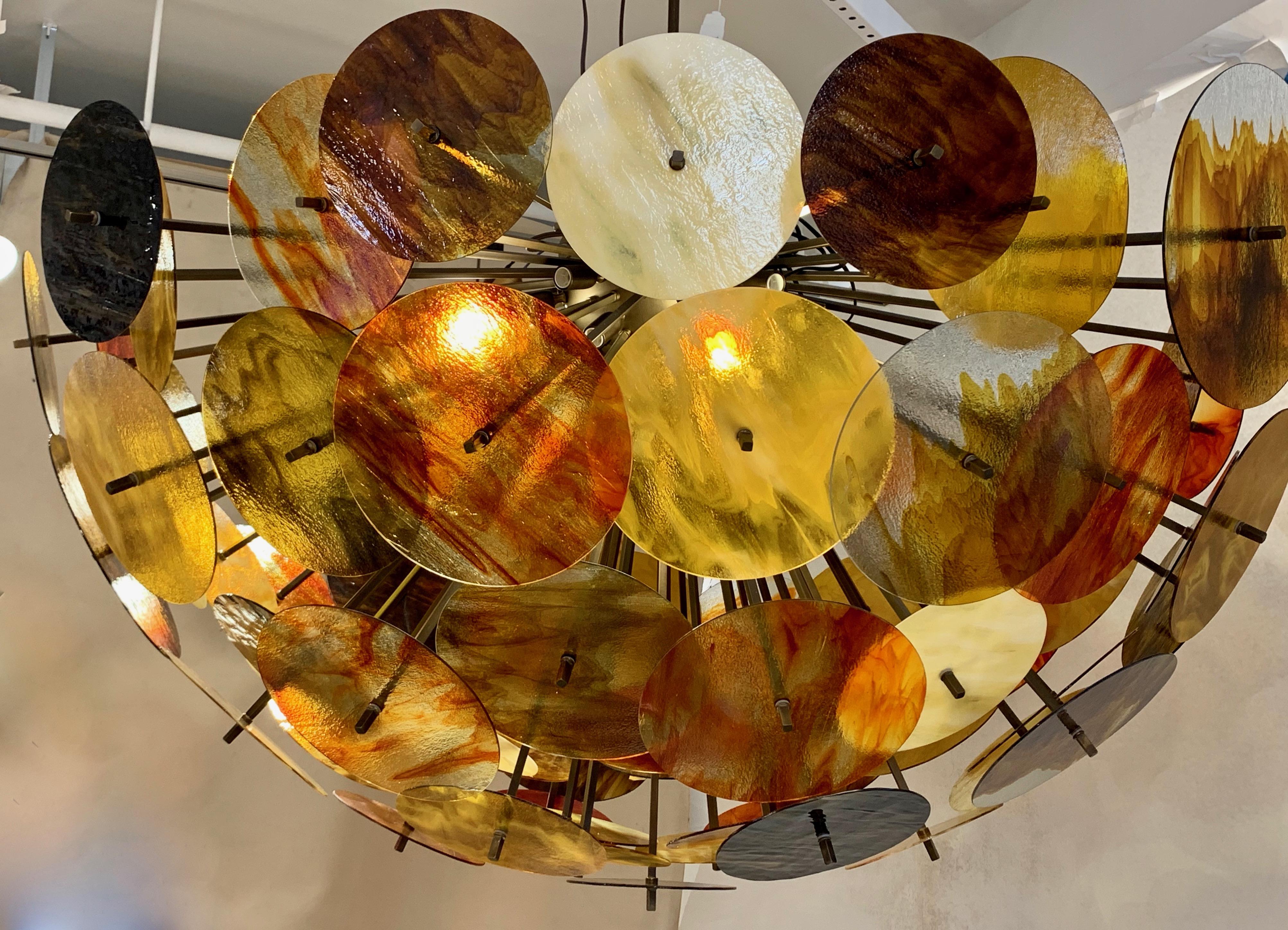 Bespoke Italian Amber Orange Brown Murano Glass Bronze Finish Sputnik Flushmount For Sale 7