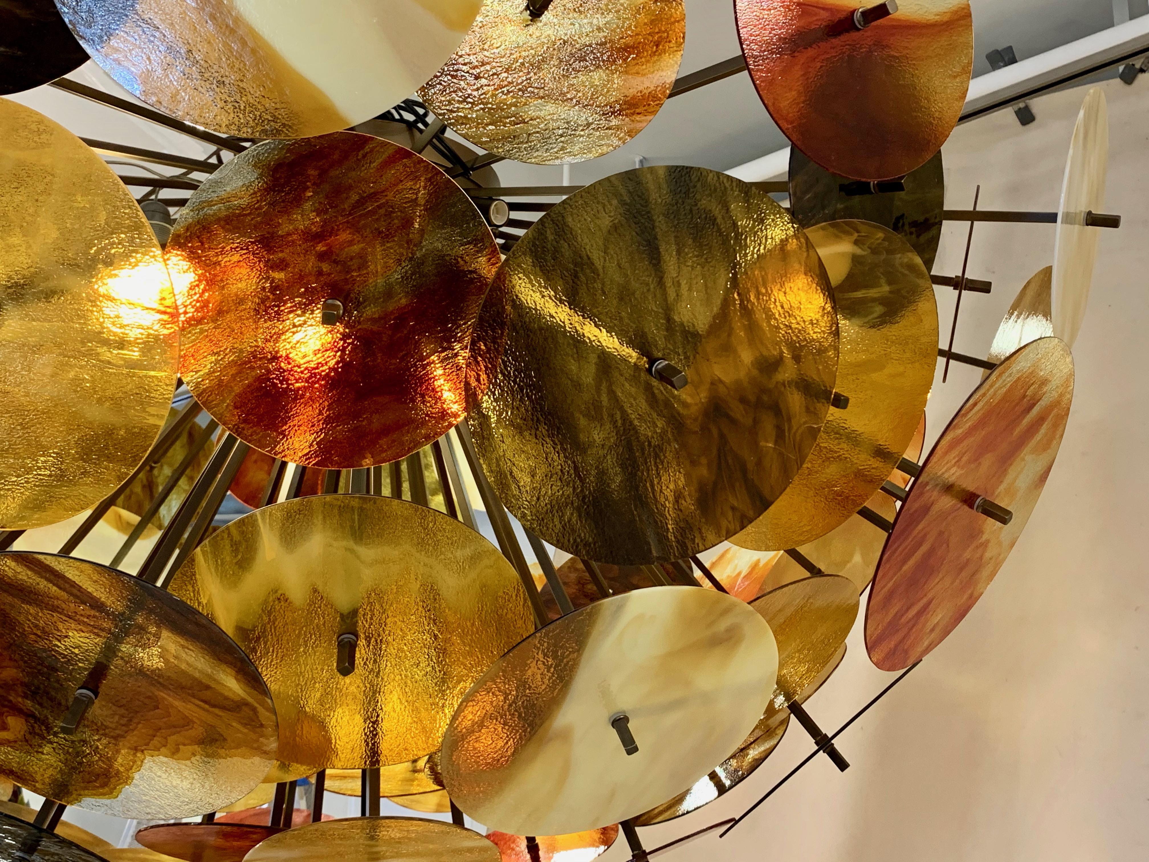 Bespoke Italian Amber Orange Brown Murano Glass Bronze Finish Sputnik Flushmount For Sale 10