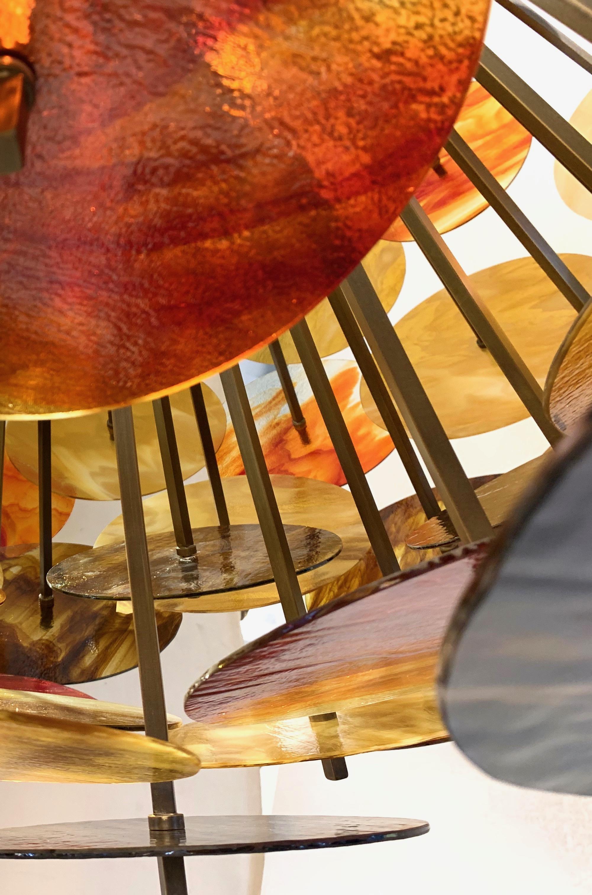 Bespoke Italian Amber Orange Brown Murano Glass Bronze Finish Sputnik Flushmount For Sale 11