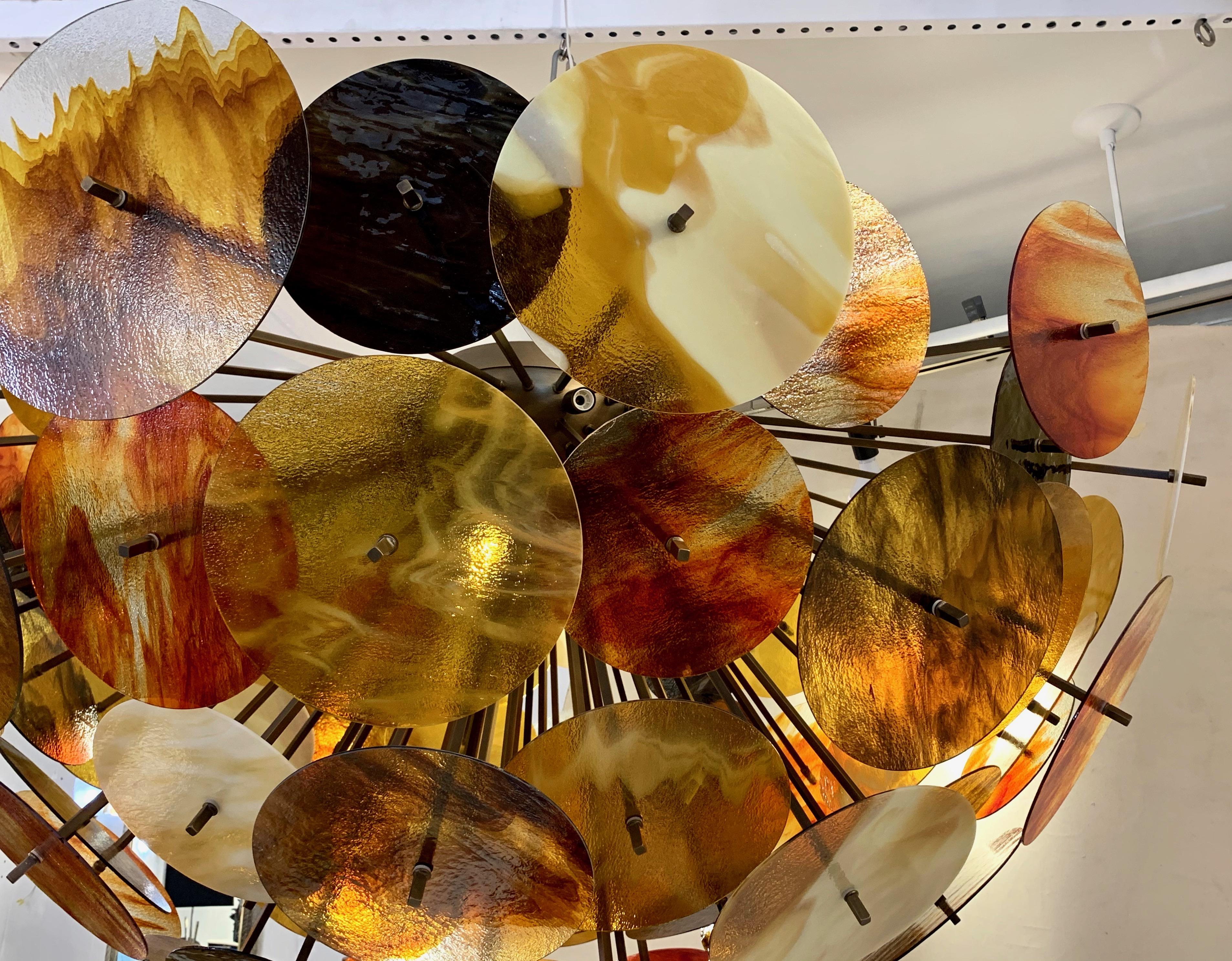 Sputnik, maßgefertigte italienische Einbaubeleuchtung in Bernstein, Orange, Braun, Muranoglas, Bronze im Zustand „Starke Gebrauchsspuren“ im Angebot in New York, NY