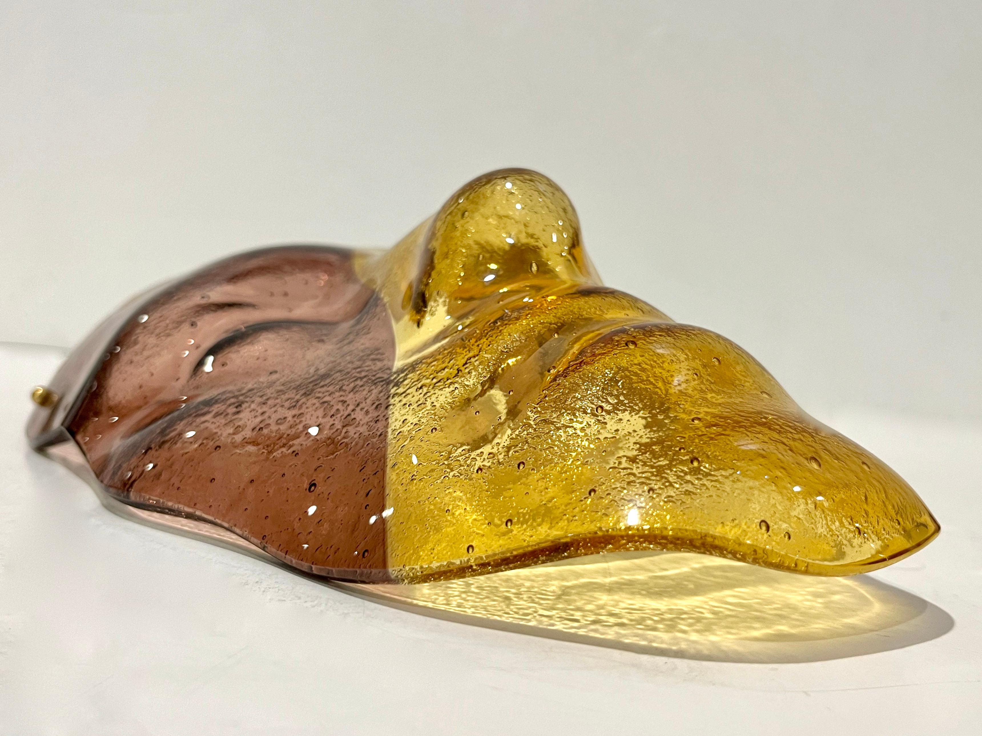 Bespoke Italian Amethyst Amber Gold Murano Glass Mask Wall Art Sculpture For Sale 2