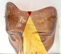 Scultura da parete in vetro di Murano su misura con maschera in ambra e ametista in oro