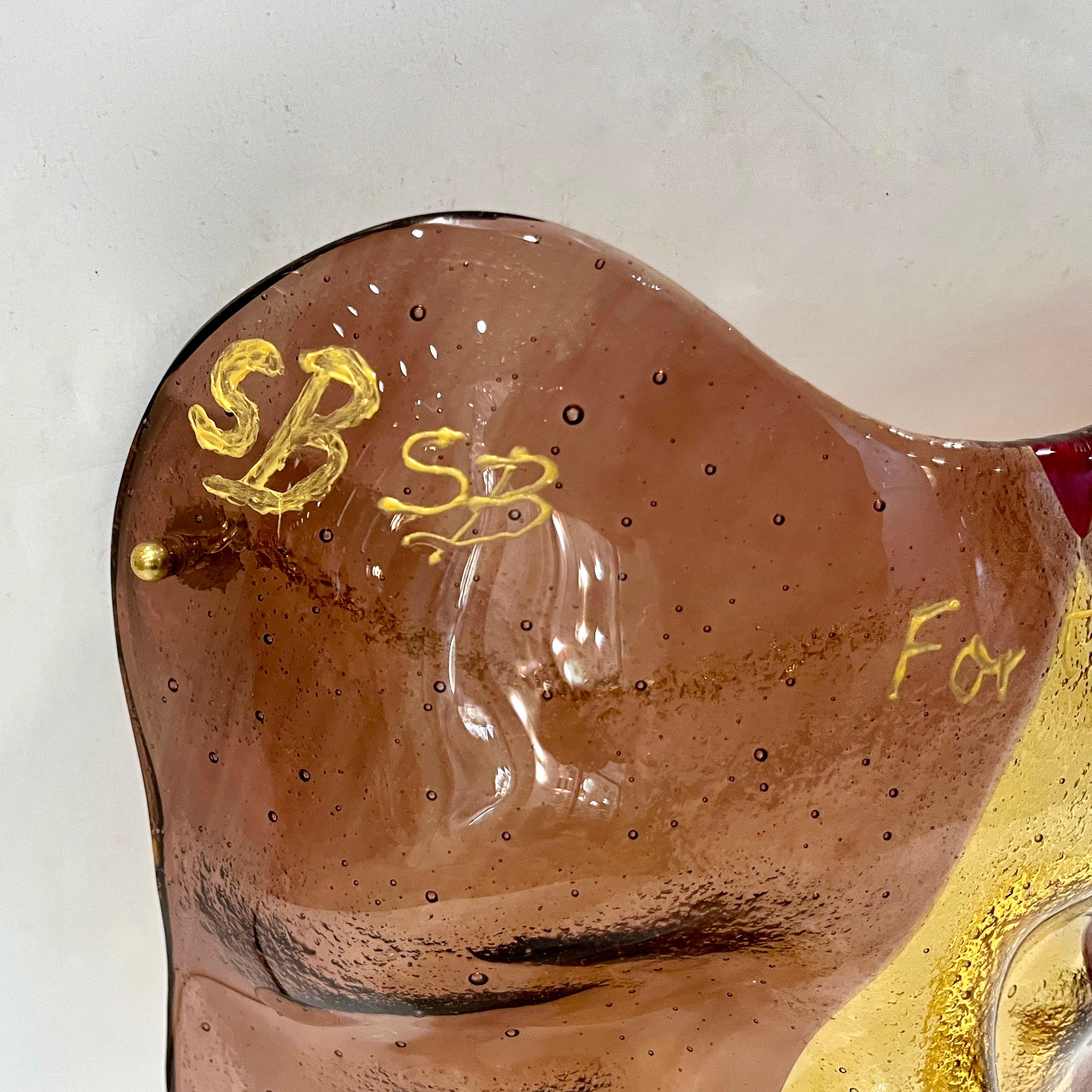 Postmoderne Masque d'art mural italien sur mesure en verre de Murano, améthyste ambrée et or en vente