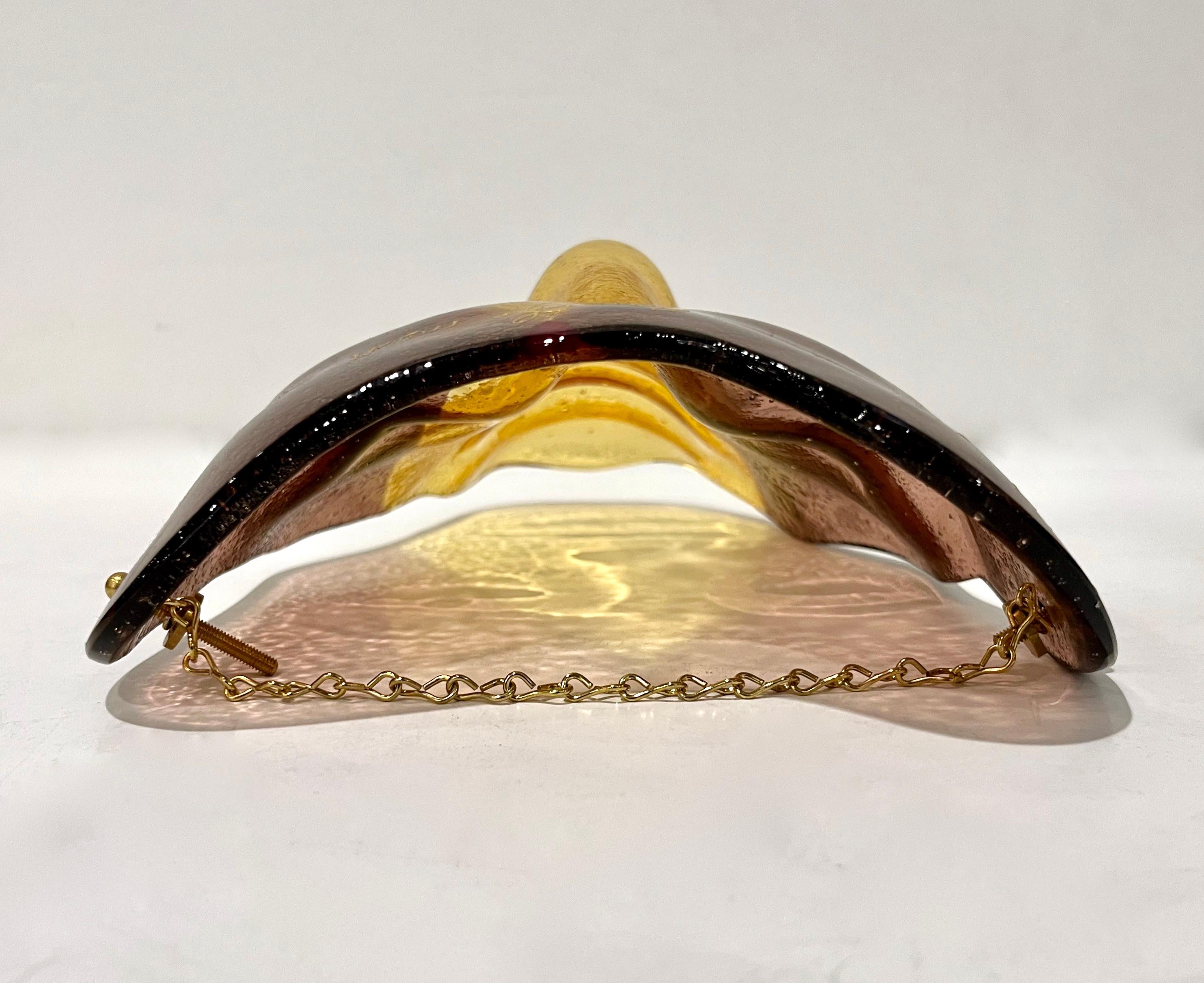 Maßgeschneiderte italienische Amethyst-Bernstein-Gold-Murano-Glasmaske Wand-Kunst-Skulptur (Handgefertigt) im Angebot