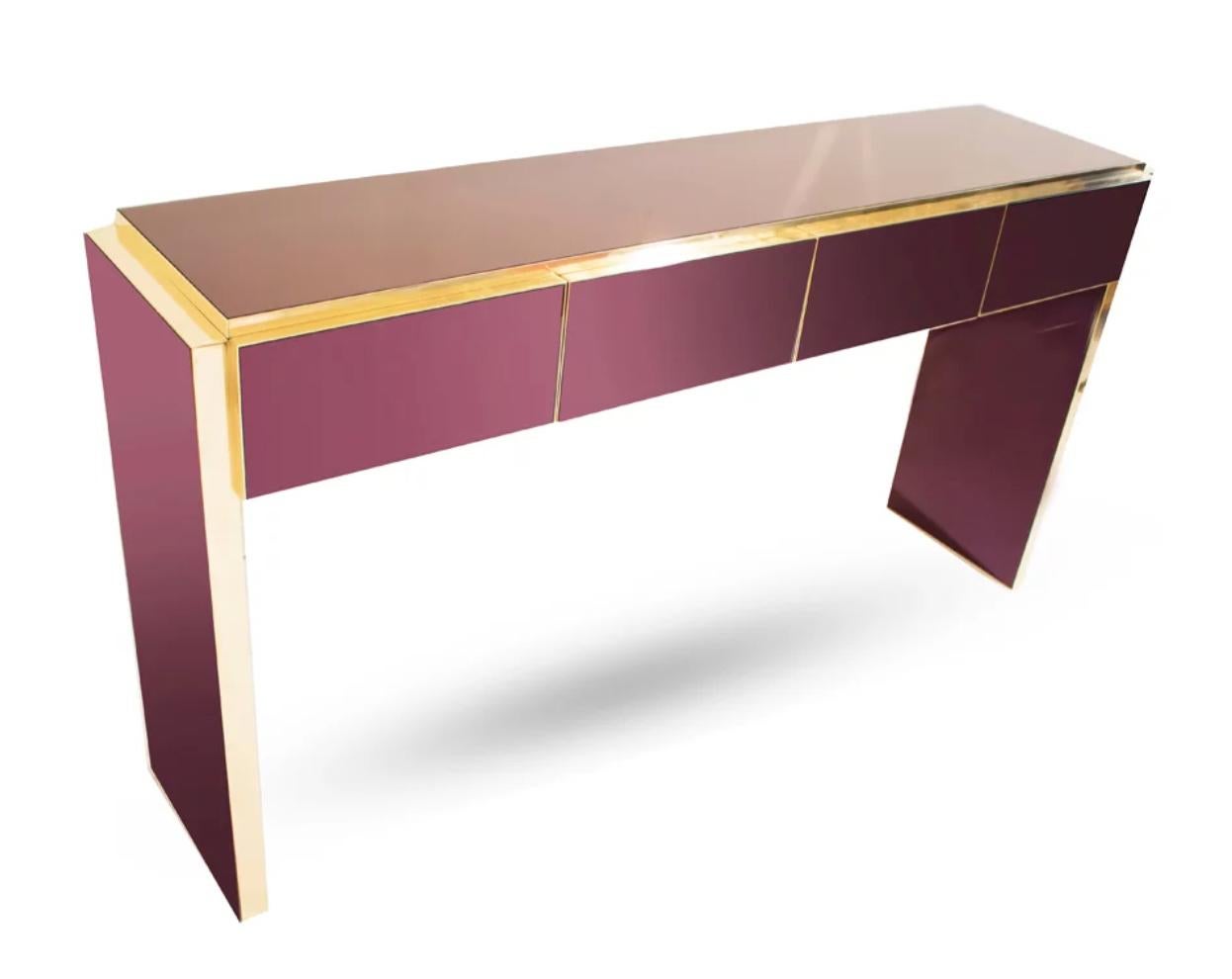 Bespoke Italian Art Deco Design 4-Drawer White & Brass Walnut Console Table/Desk For Sale 5