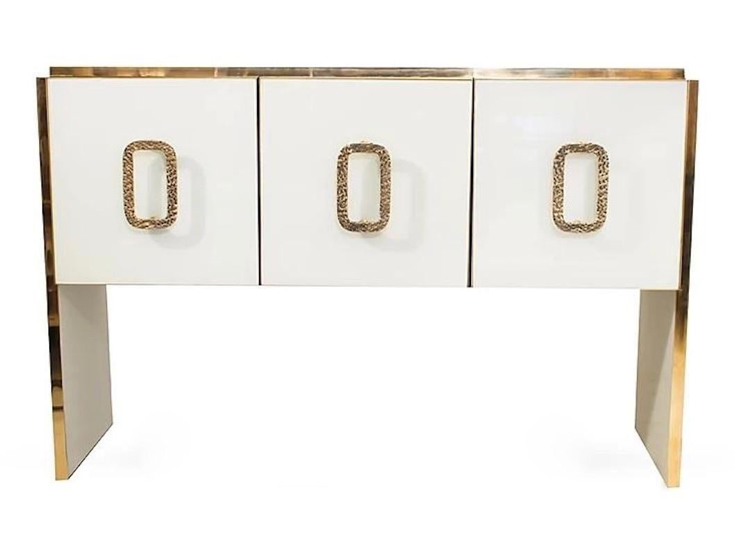 Bespoke Italian Art Deco Design Black Glass & Cast Brass Console Table/Sideboard For Sale 1