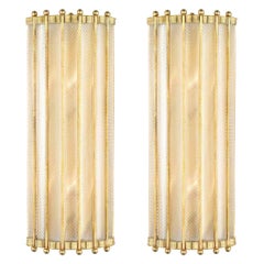 Bespoke Italian Art Deco Design Crystal Murano Glass Half Moon Brass Sconces