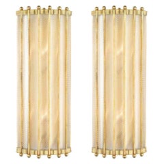 Bespoke Italian Art Deco Design Crystal Murano Glass Half Moon Brass Sconces