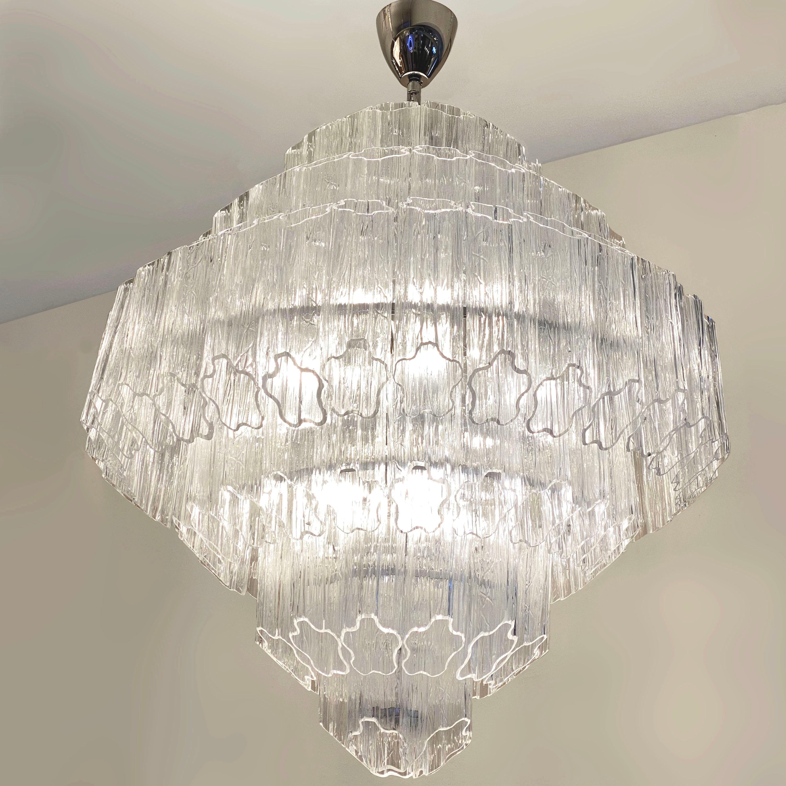 Bespoke Italian Art Deco Design Crystal Murano Glass Nickel Modern Chandelier In New Condition For Sale In New York, NY