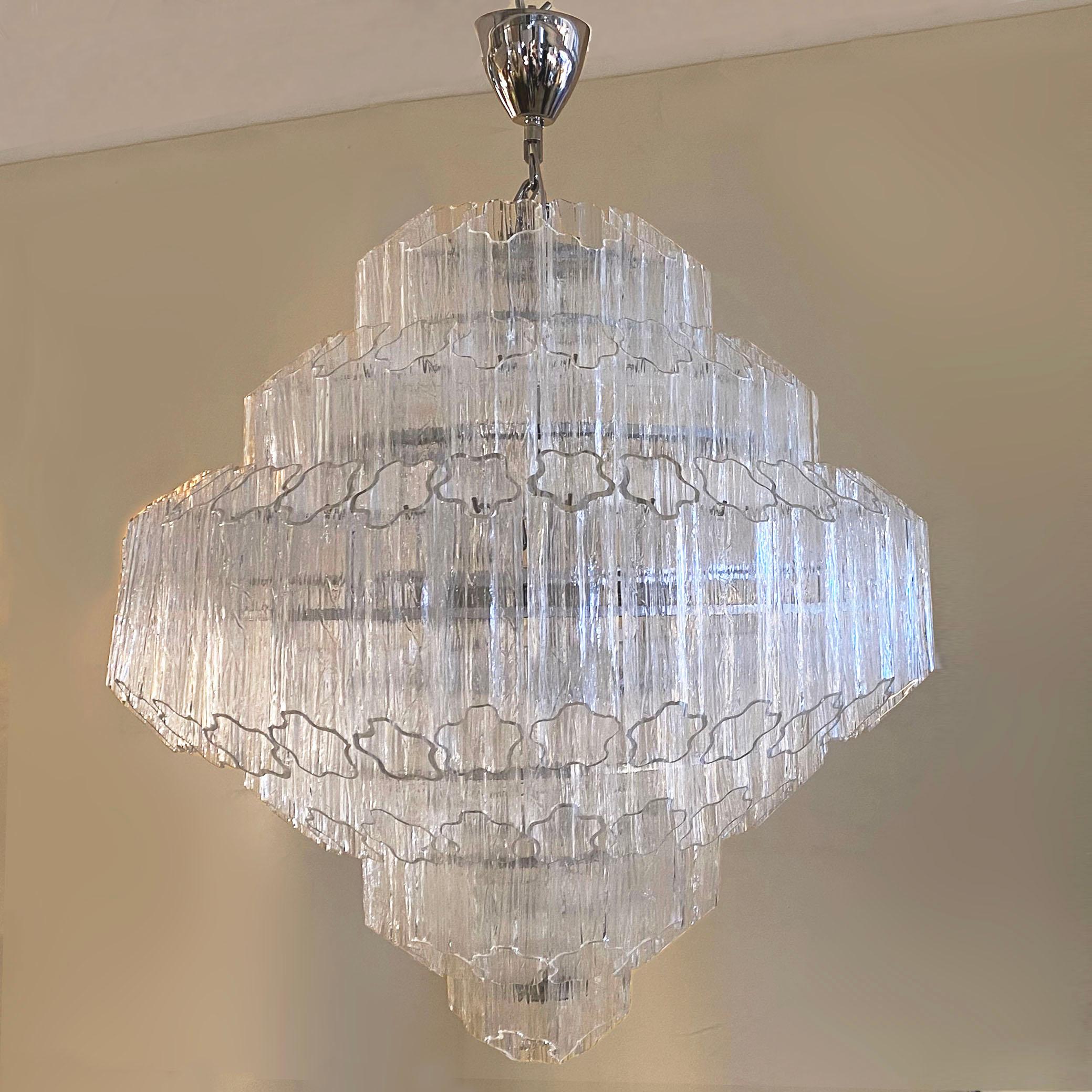 Bespoke Italian Art Deco Design Crystal Murano Glass Nickel Modern Chandelier For Sale 3
