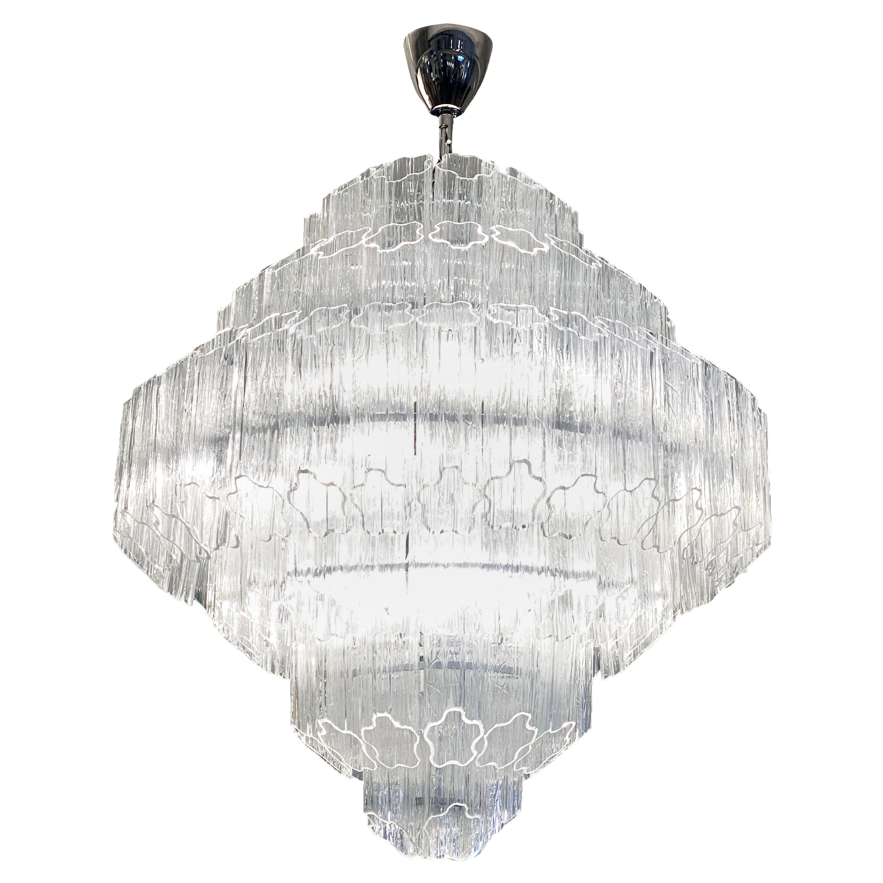 Lampadario moderno su misura in cristallo di Murano e nichel di design Art Deco italiano in vendita