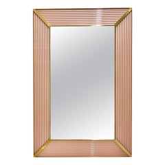 Miroir en verre de Murano cannelé rose irisé de conception Art Déco italienne sur mesure