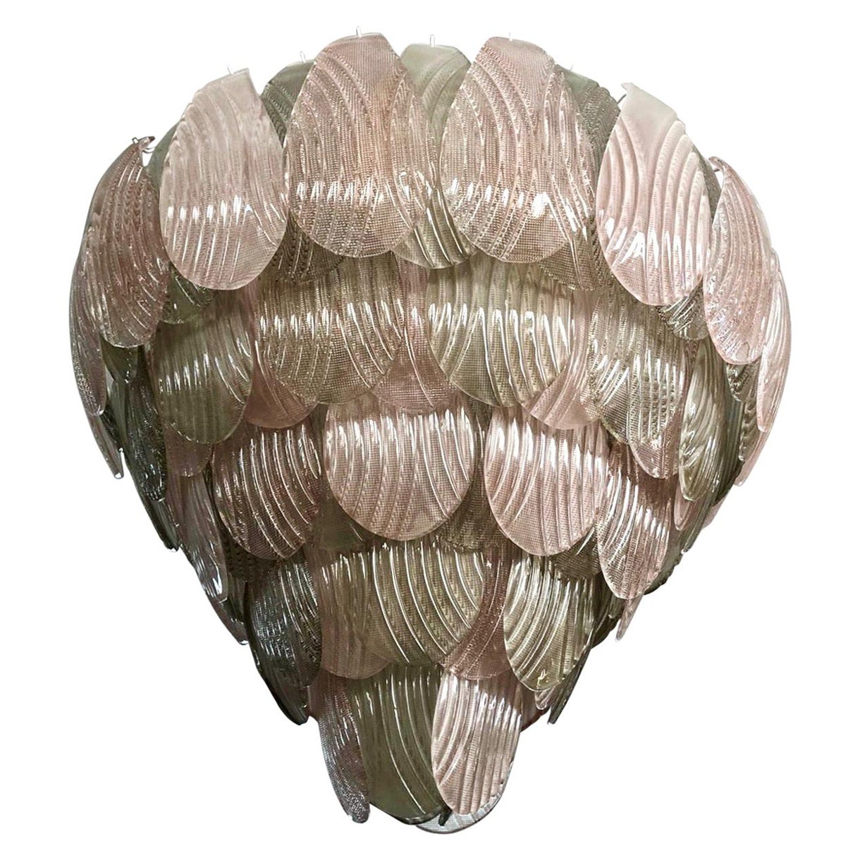Lustre à feuilles en verre de Murano rose et vert de conception Art Déco italienne sur mesure en vente