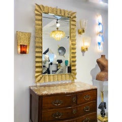 Bespoke Italian Art Deco Design Ruffled Gold Murano Glass Brass Mirror