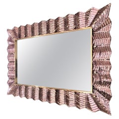 Espejo de latón de cristal de Murano rosa plateado con volantes de diseño Art Deco italiano a medida