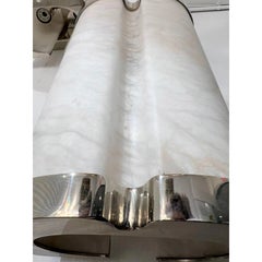 Applique su misura in stile Art Déco Crema, Alabastro Bianco, Coppia di lampade con bordi in nichel