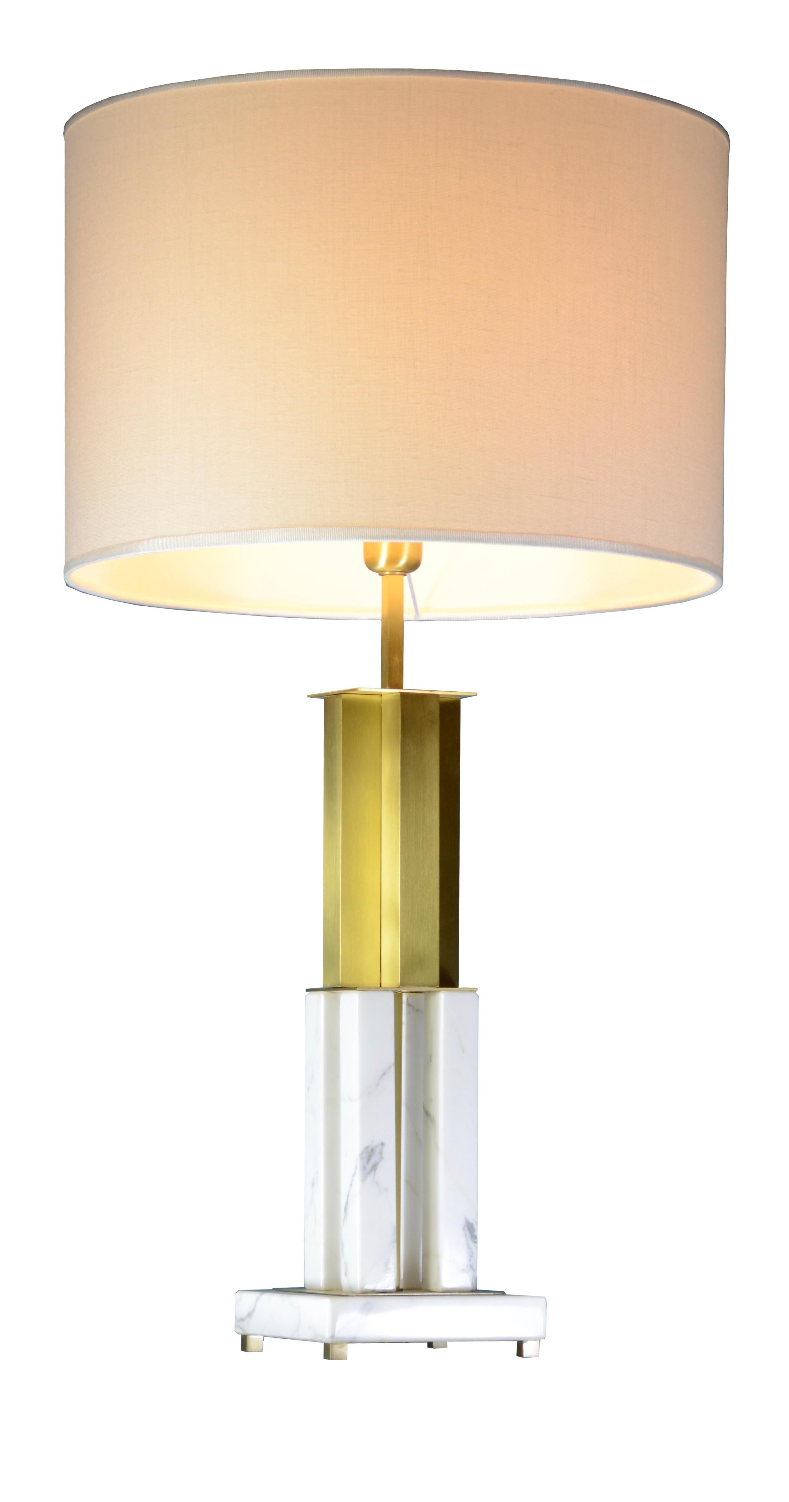 Bespoke Italian Art Deco Urban Design White Marble Satin Brass Empire Table Lamp 5