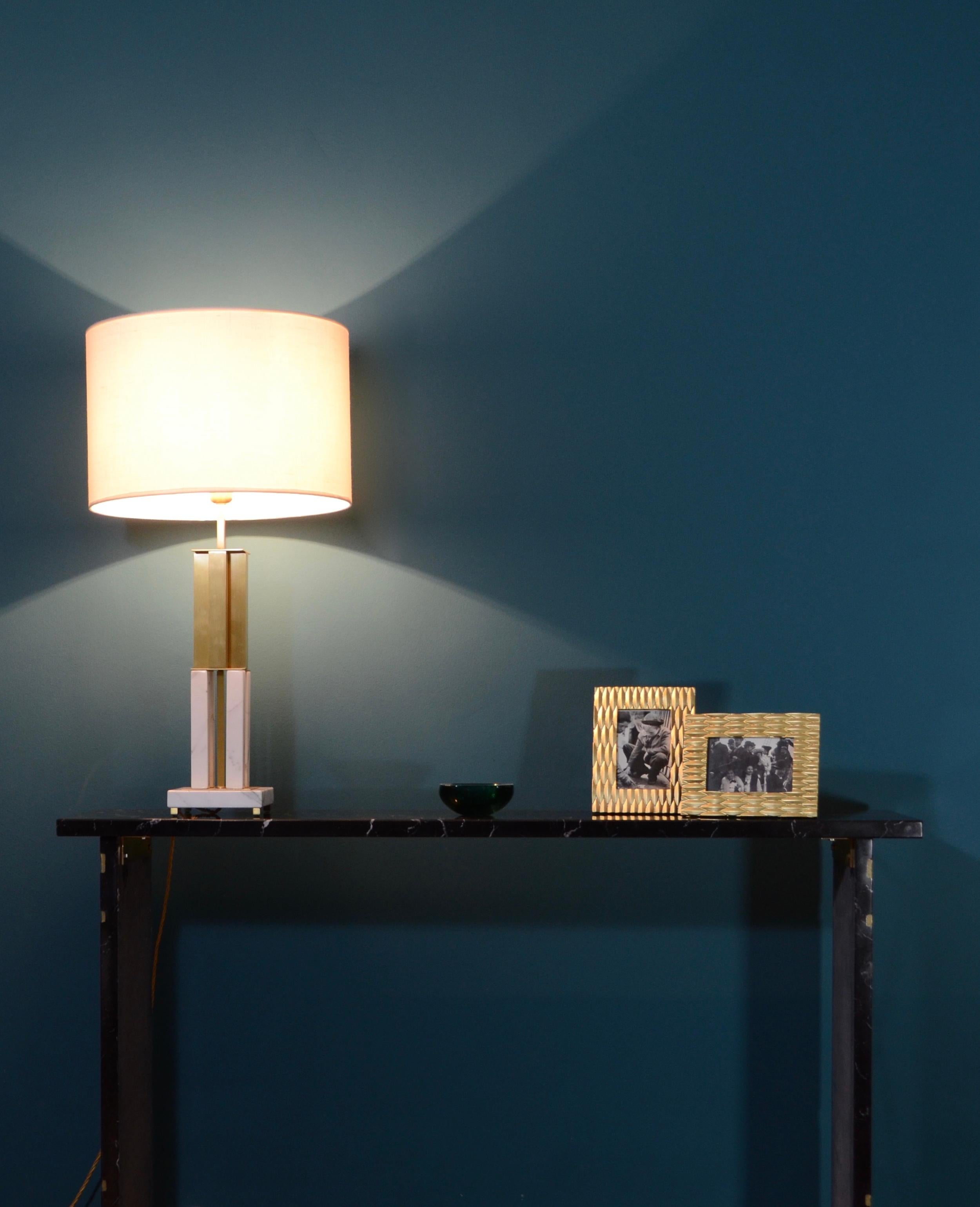 Bespoke Italian Art Deco Urban Design White Marble Satin Brass Empire Table Lamp 3