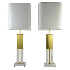 Bespoke Italian Art Deco Urban Design White Marble Satin Brass Empire Table Lamp