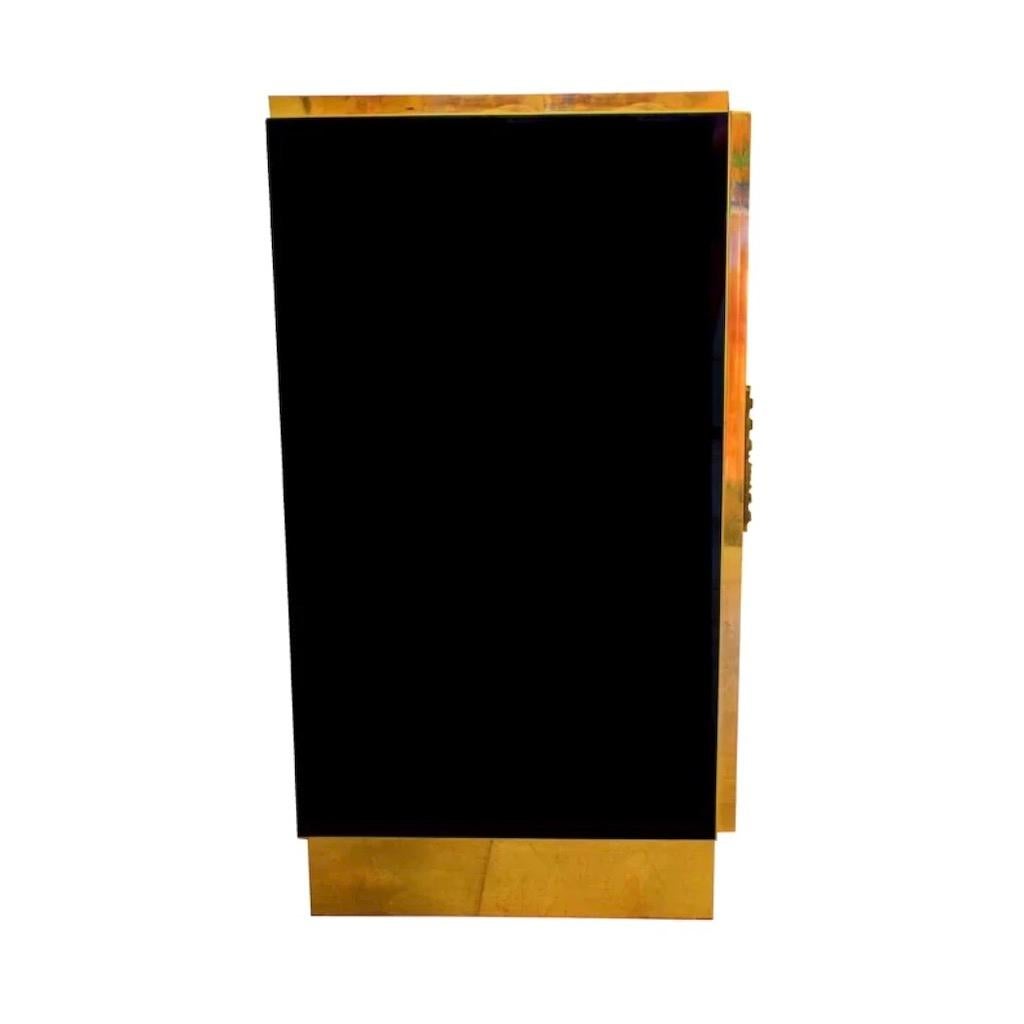 Bespoke Italian Art Design Brass Black White Stripe Glass Dresser Sideboard In New Condition For Sale In New York, NY